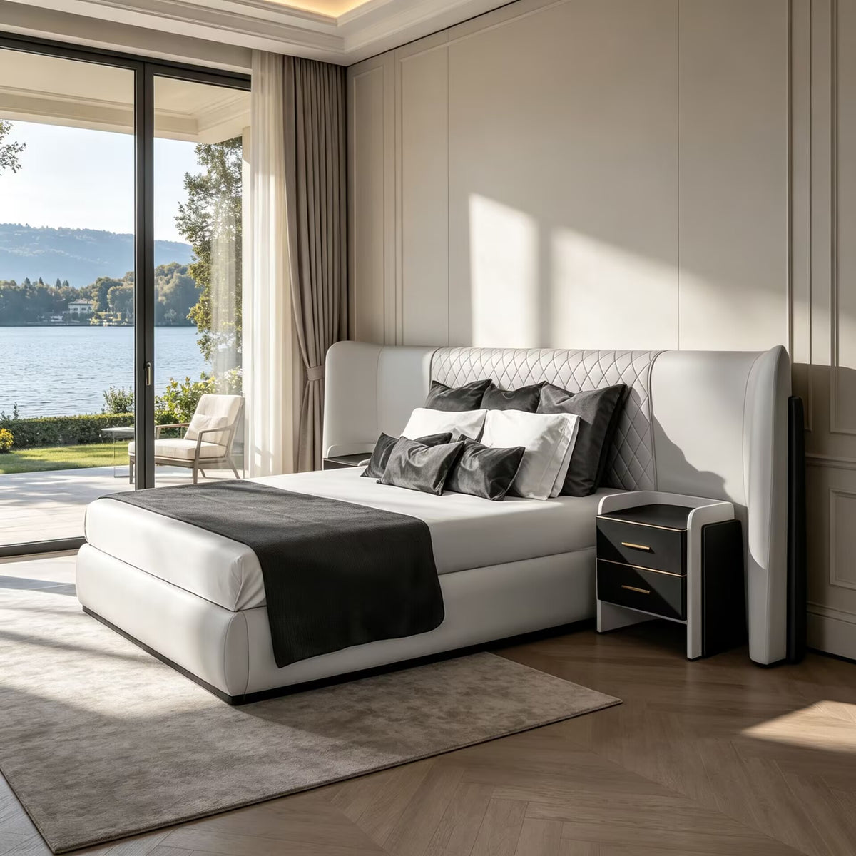 Charla Xl Italian-Style Unique Creativity Solid Wood Leather Widescreen Bed