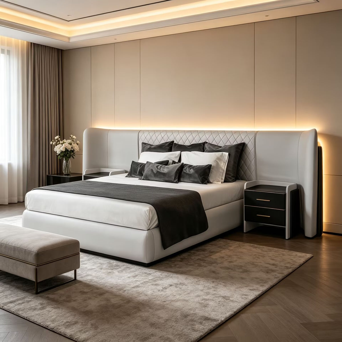 Charla Xl Italian-Style Unique Creativity Solid Wood Leather Widescreen Bed