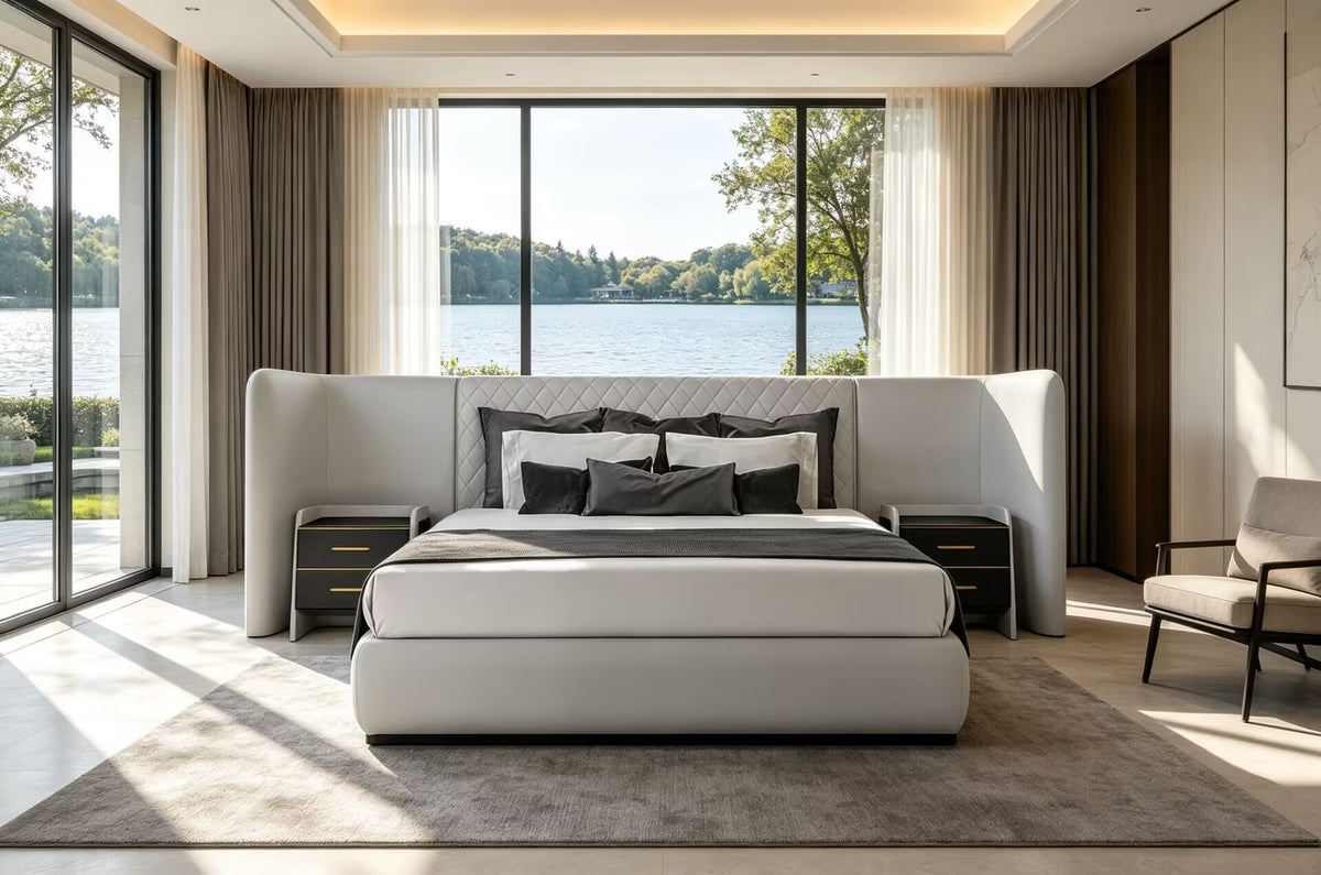 Charla Xl Italian-Style Unique Creativity Solid Wood Leather Widescreen Bed