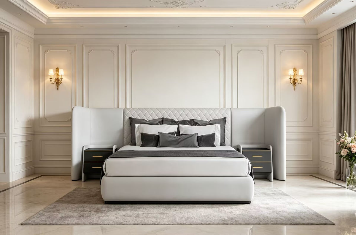Charla Xl Italian-Style Unique Creativity Solid Wood Leather Widescreen Bed