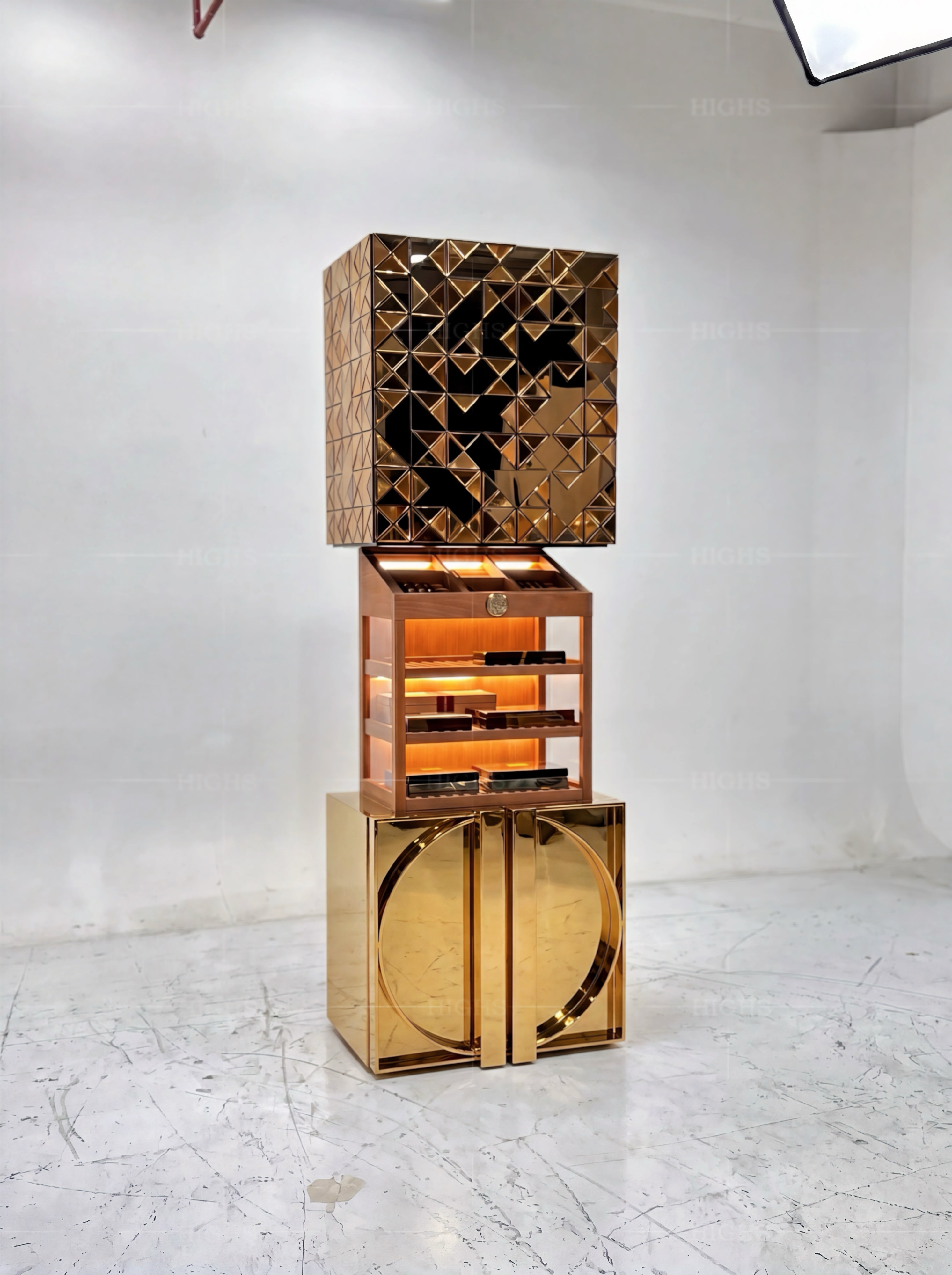 High Quality Luxury Upscale Stainless Steel Lifting Cigar Cabinet