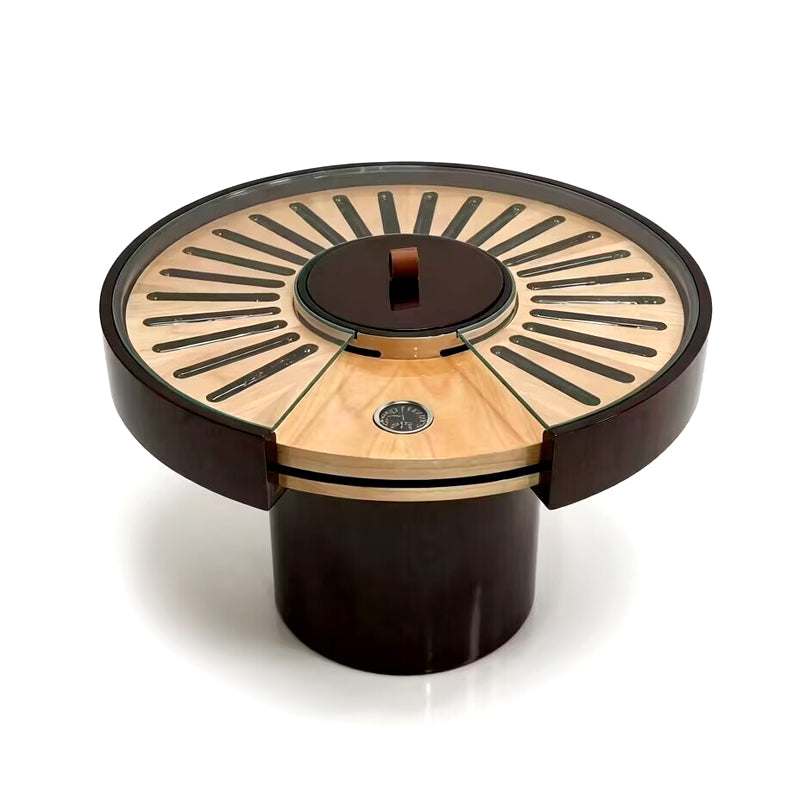 Italian Upscale Glass Minimalism Solid Wood Round Cigar Table