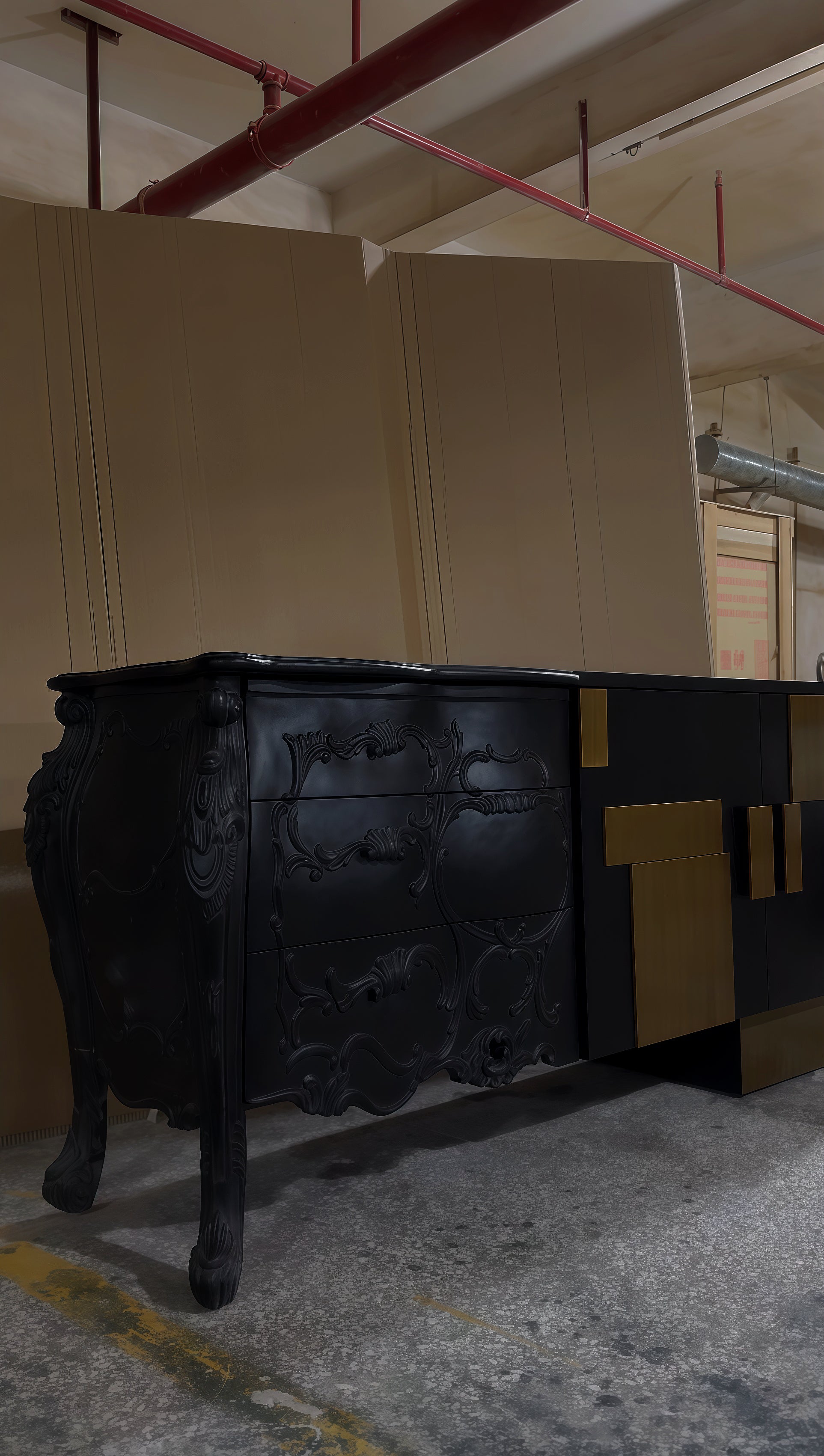 Classical solid wood carved sideboard