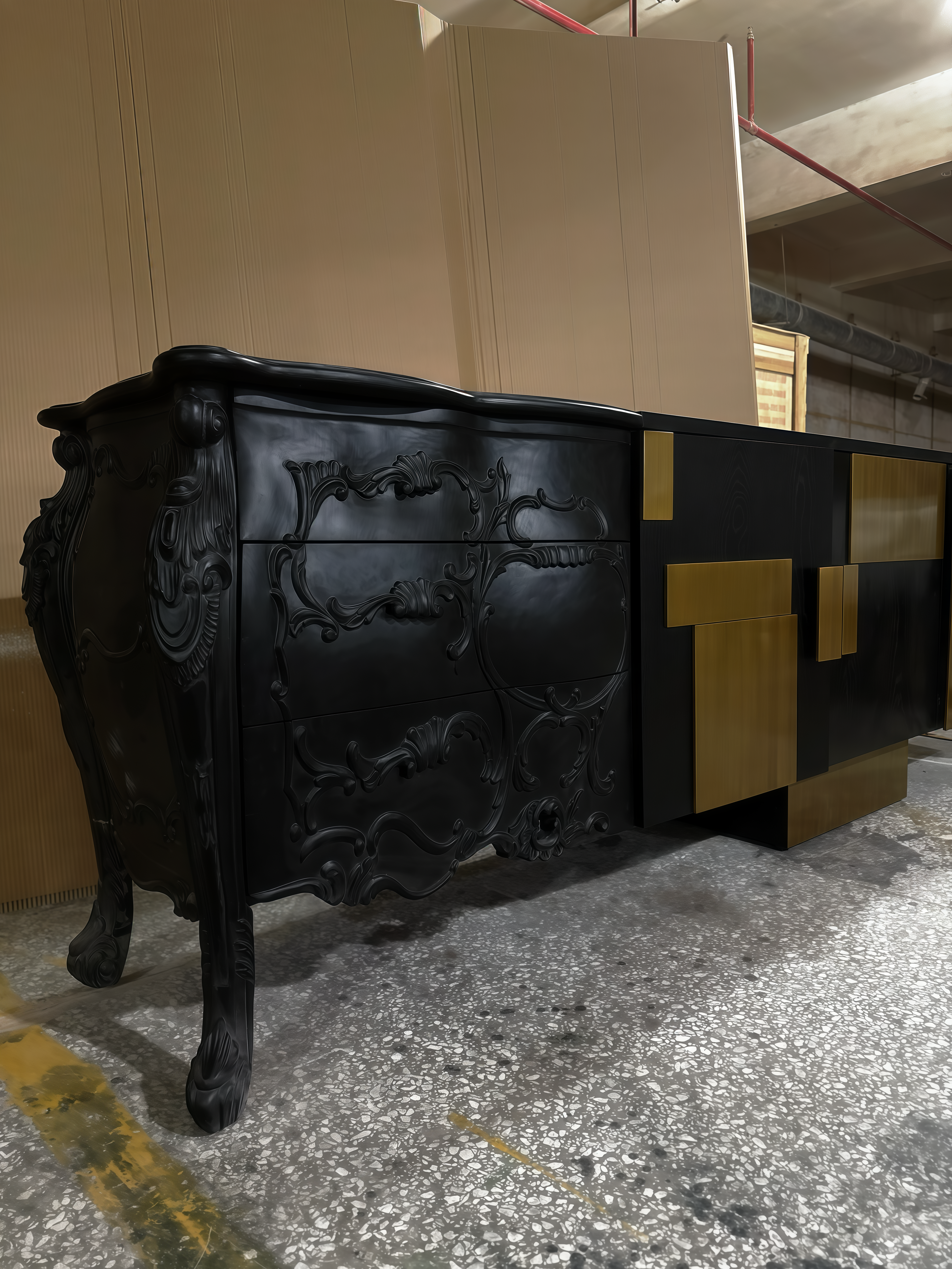 Classical solid wood carved sideboard