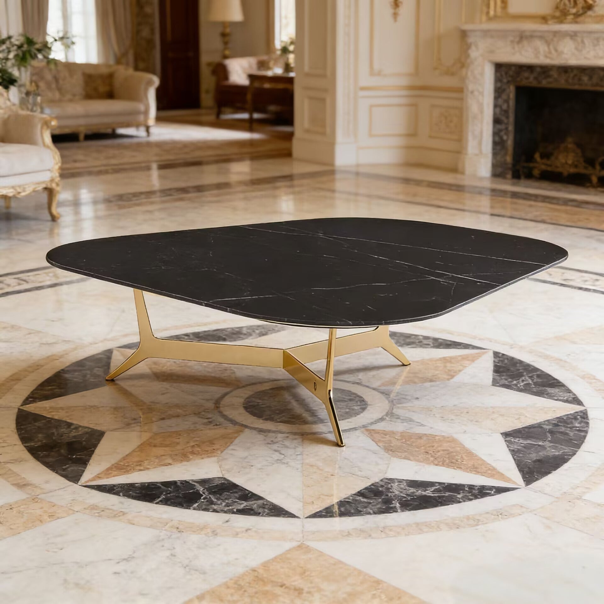 Italian Upscale Stainless Steel Unique Artistic Marble Coffee Table