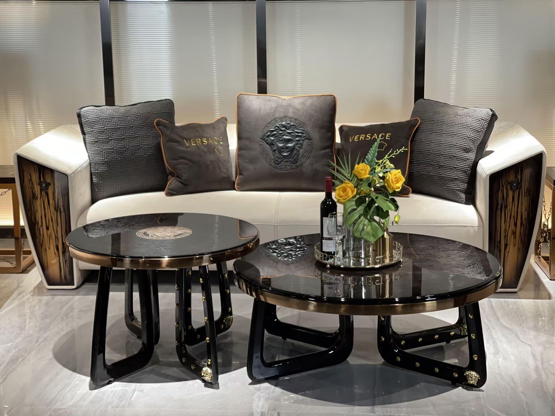 Villa Living Room Creativity Round Marble Combination Coffee Table