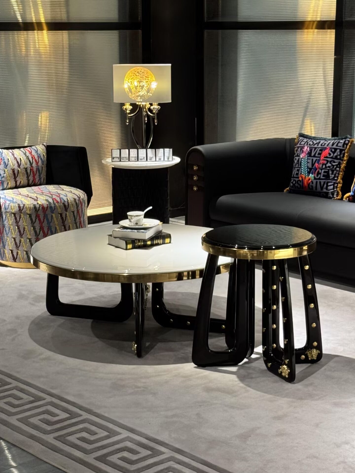 Villa Living Room Creativity Round Marble Combination Coffee Table