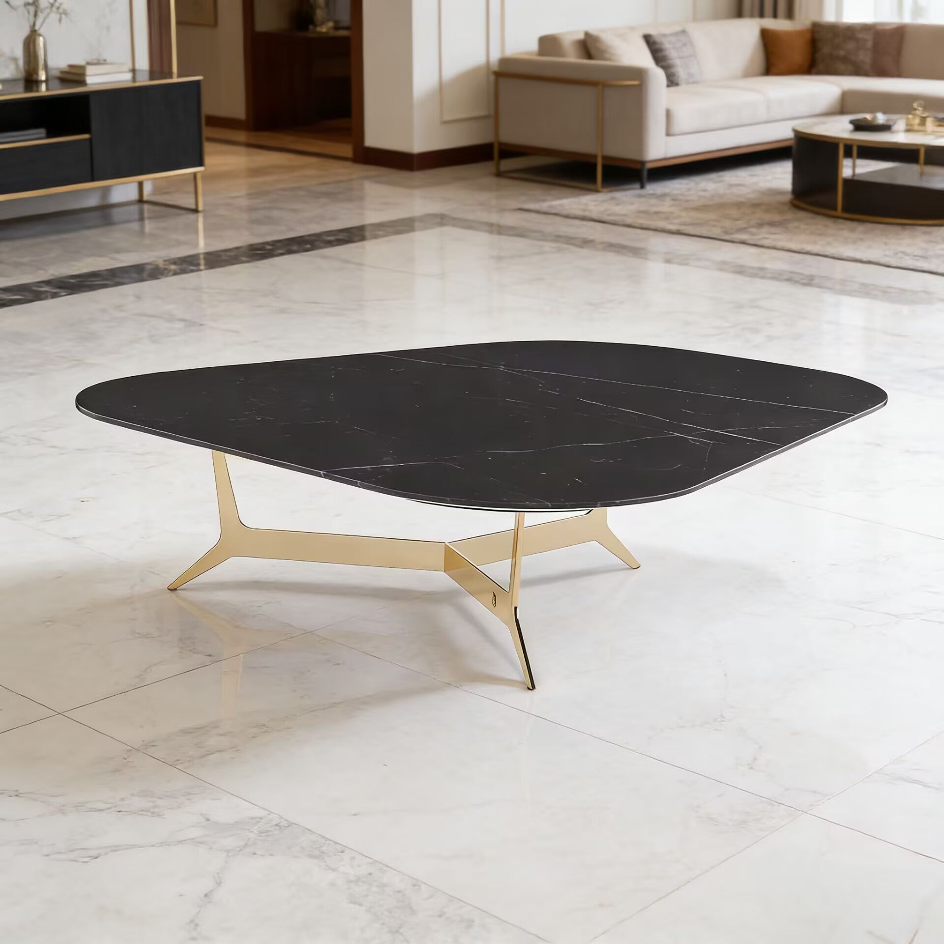 Italian Upscale Stainless Steel Unique Artistic Marble Coffee Table