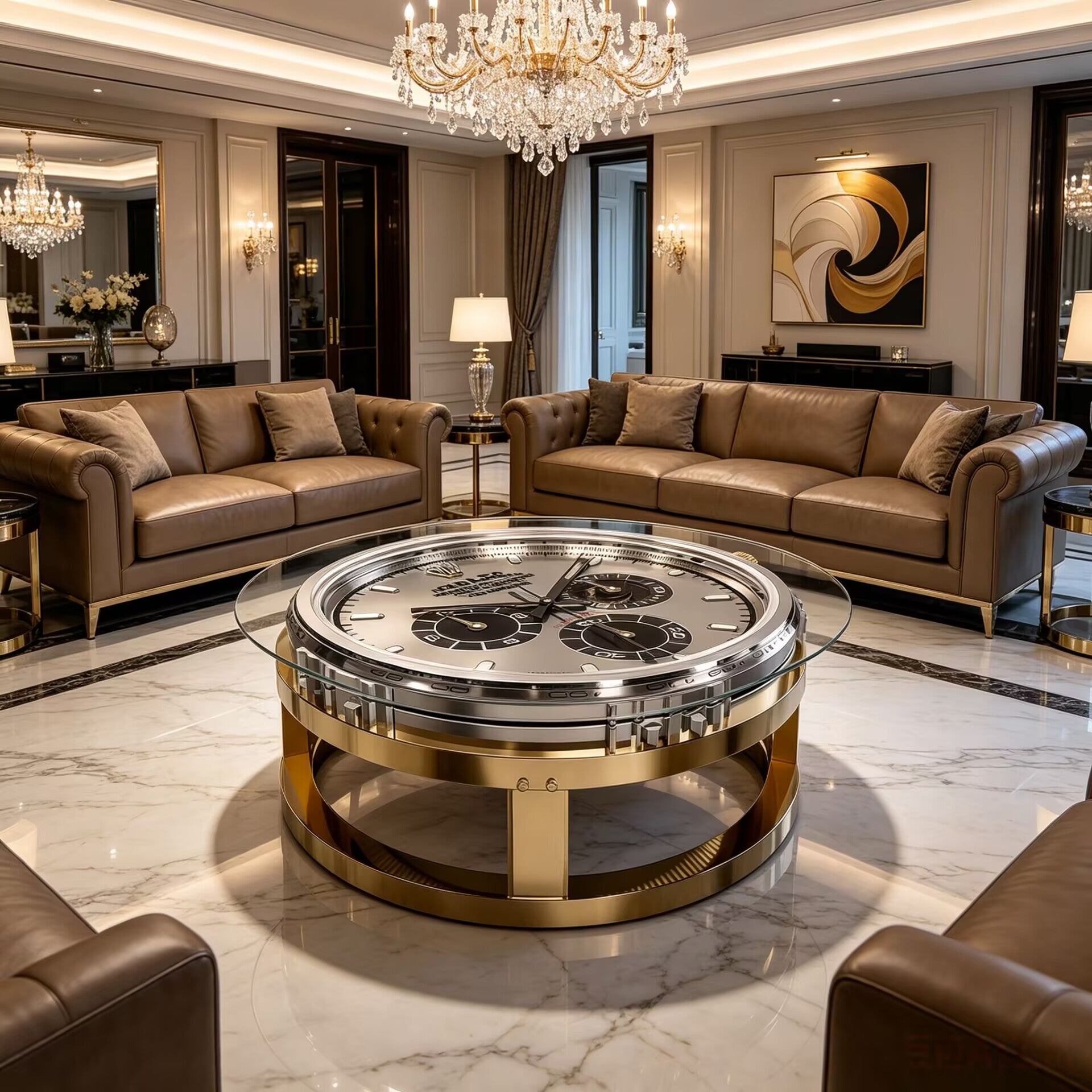 Italian High-End Metal Creativity Glass Customize Watch Coffee Table