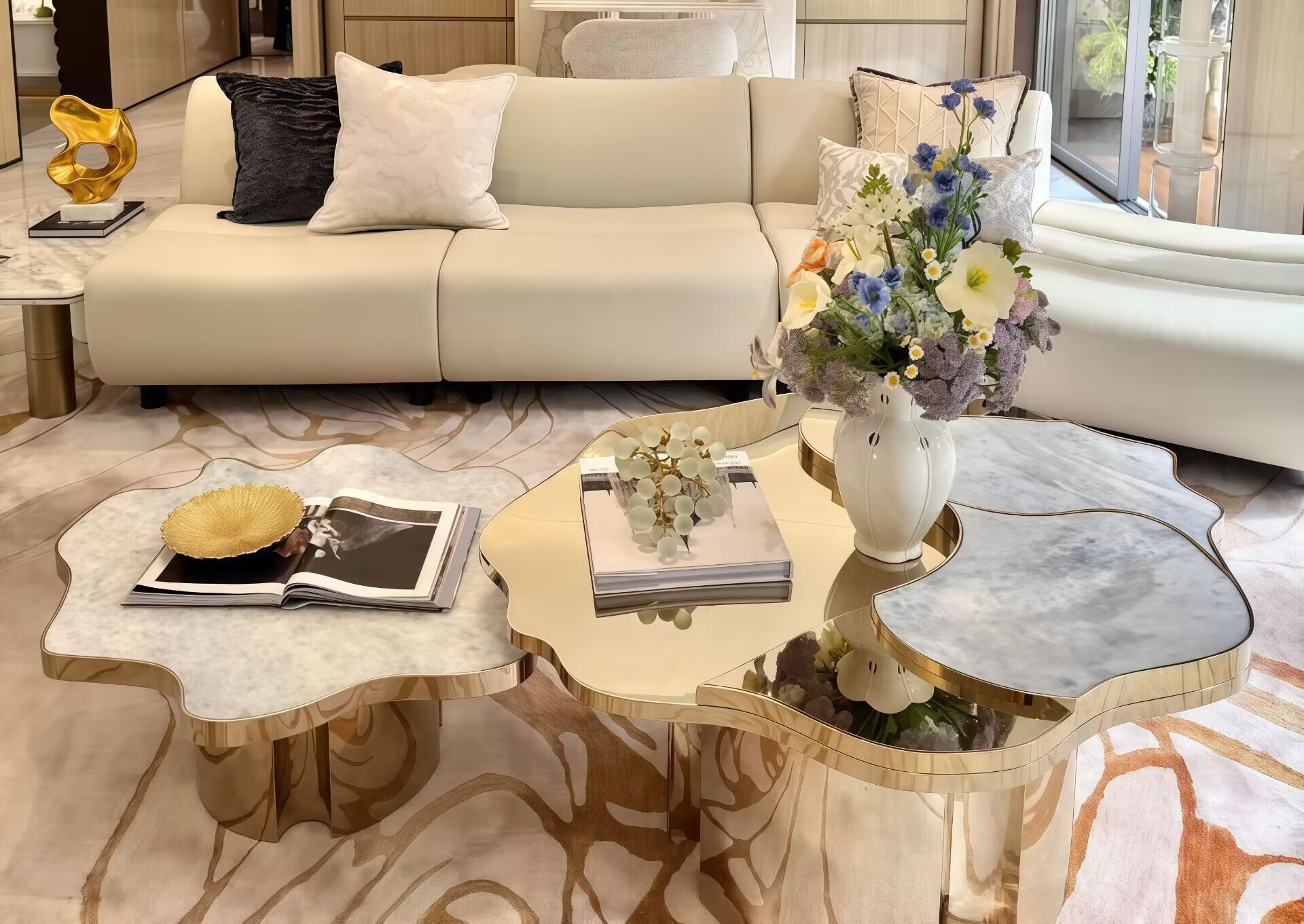 Italian Natural Marble Modern Creativity Stainless Steel Coffee Table