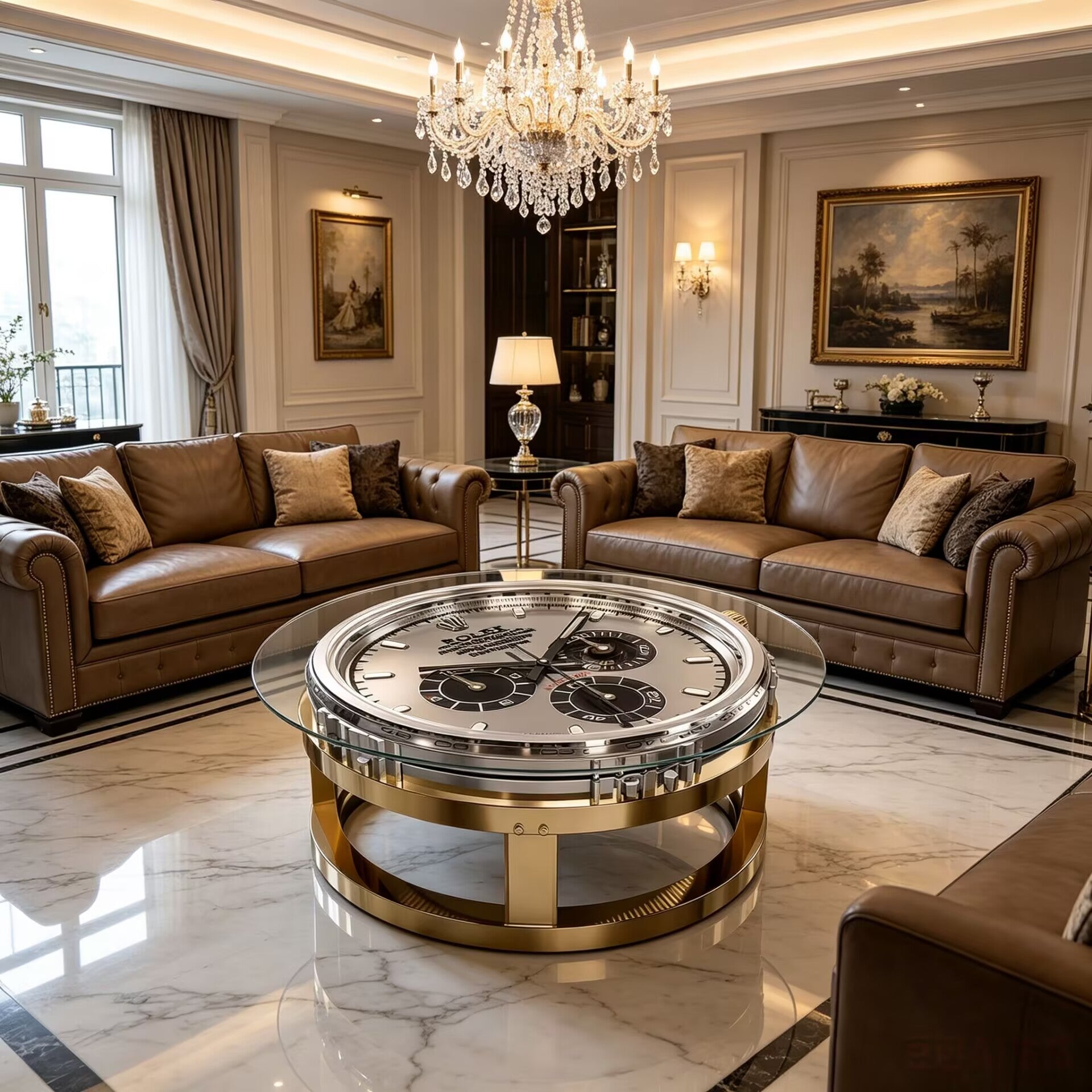 Italian High-End Metal Creativity Glass Customize Watch Coffee Table