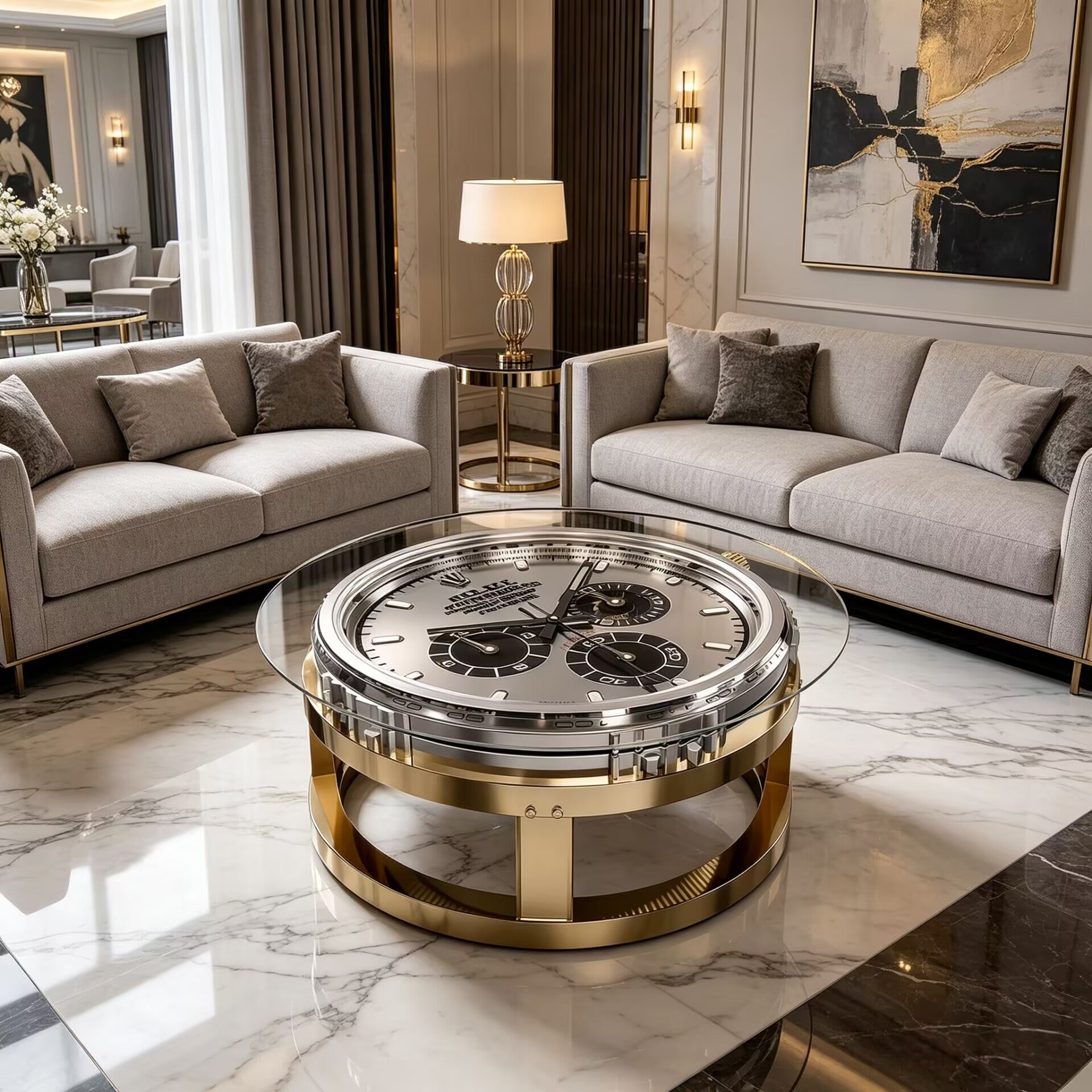 Italian High-End Metal Creativity Glass Customize Watch Coffee Table