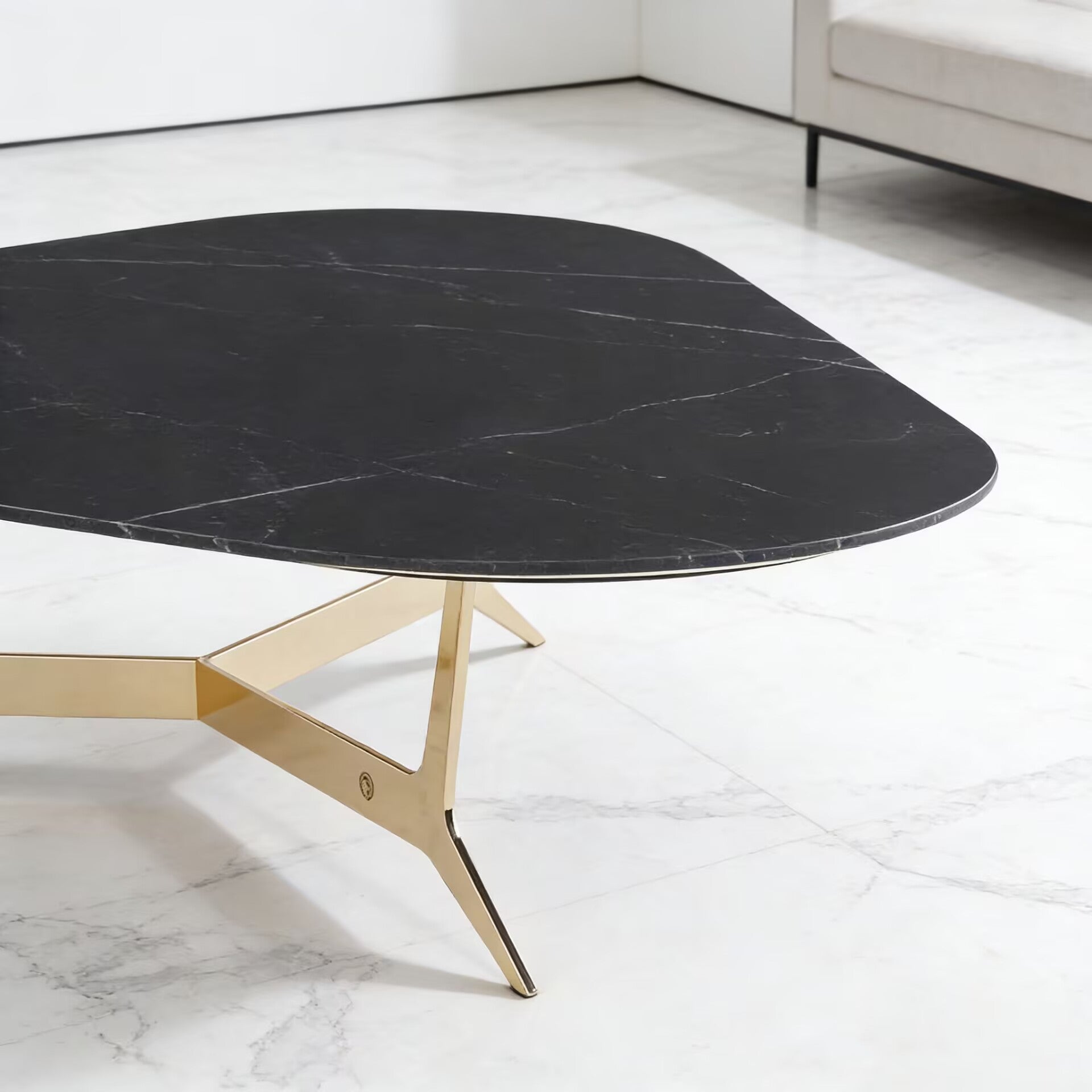 Italian Upscale Stainless Steel Unique Artistic Marble Coffee Table