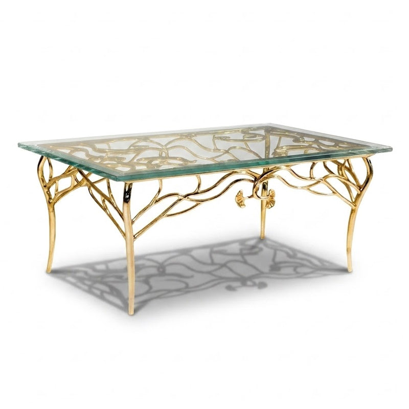 Upscale Designer Metal Carved Glass Customize Coffee Table