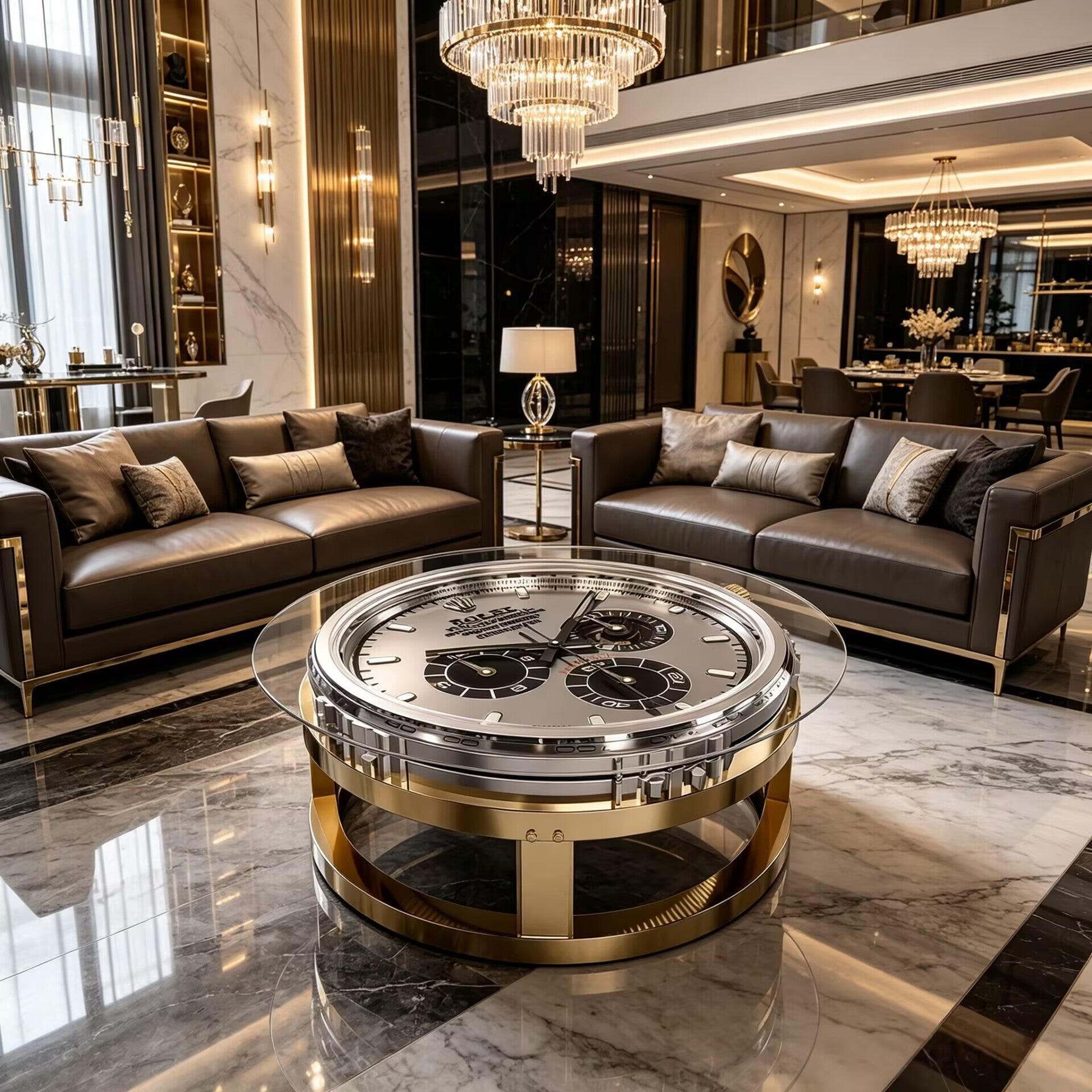 Italian High-End Metal Creativity Glass Customize Watch Coffee Table