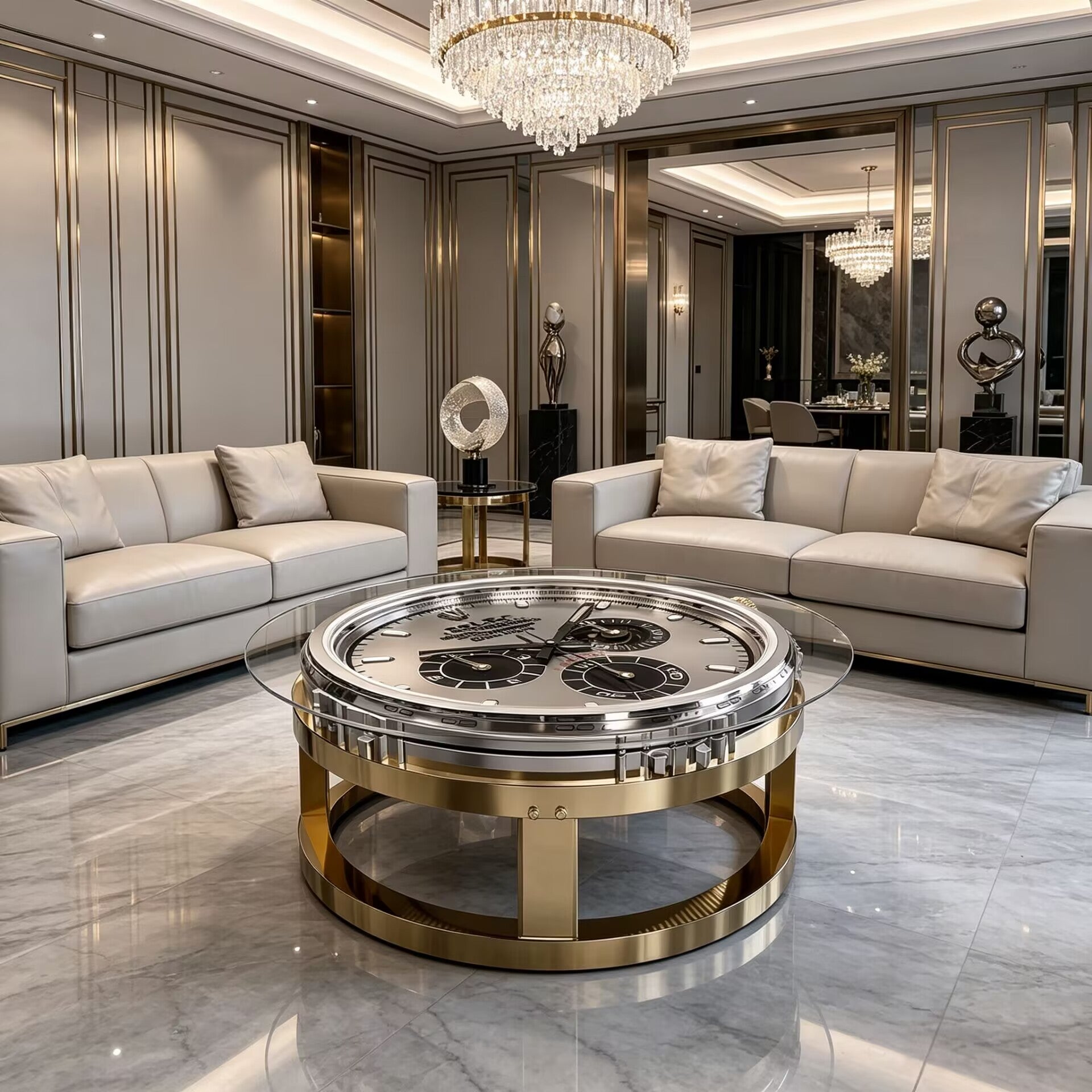 Italian High-End Metal Creativity Glass Customize Watch Coffee Table