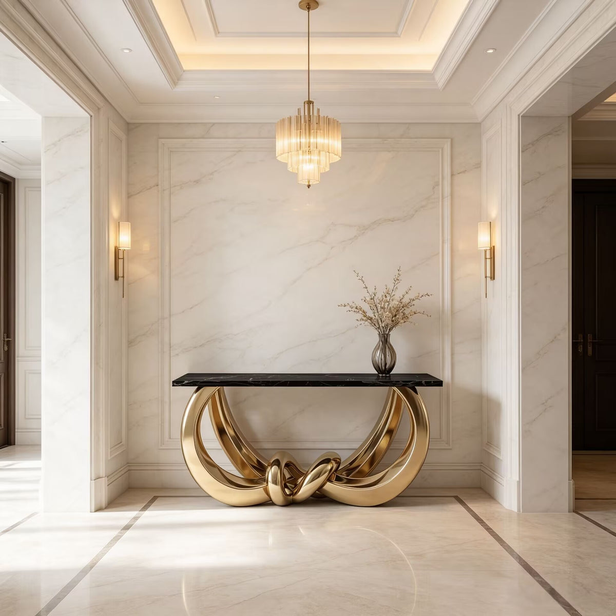 Italian-Style Unique Artistic Metal Designer Marble Customize Console
