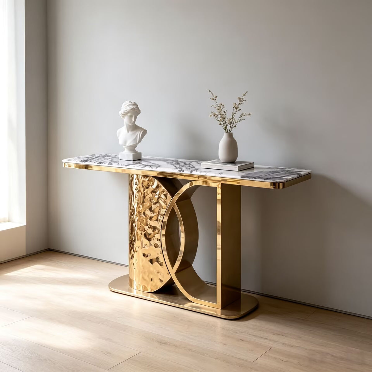 Living Room High-Quality Art Stainless Steel Natural Marble Console