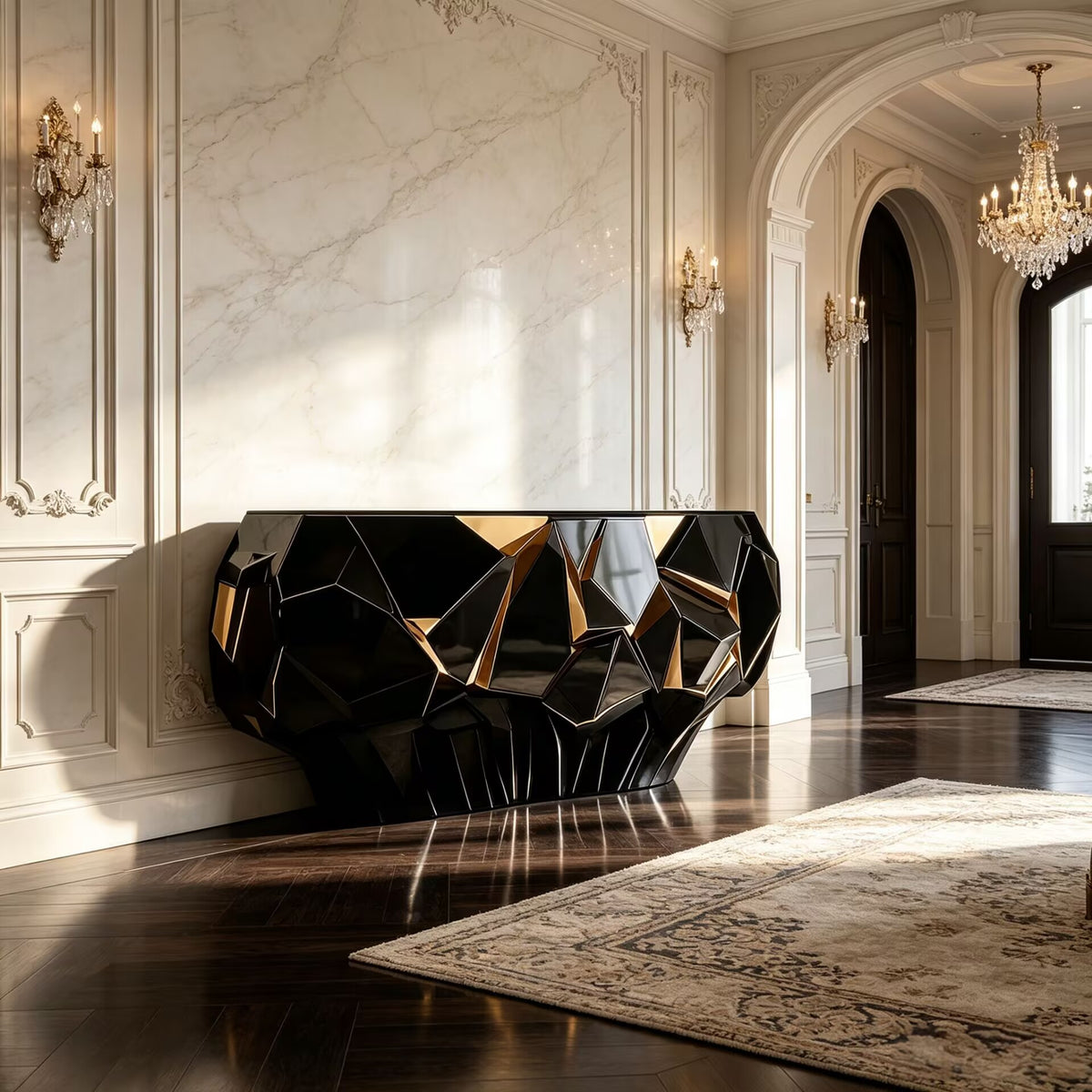 Villa Living Room High Quality Creativity Geometry Solid Wood Console