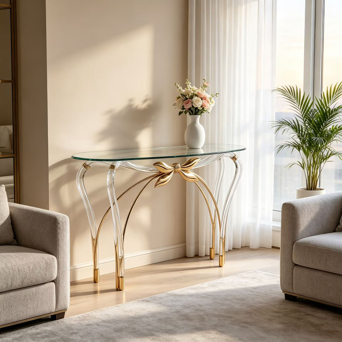 Living Room Luxurious Artistic Bow-Knot Acrylic Glass Console