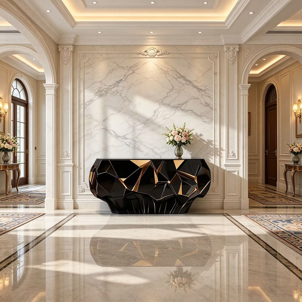 Villa Living Room High Quality Creativity Geometry Solid Wood Console