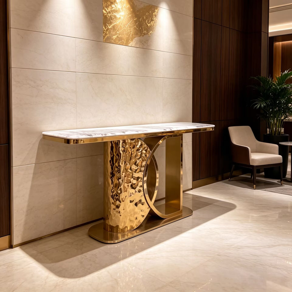 Living Room High-Quality Art Stainless Steel Natural Marble Console