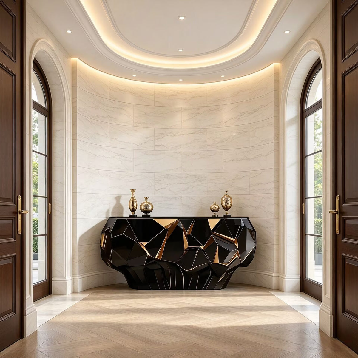 Villa Living Room High Quality Creativity Geometry Solid Wood Console