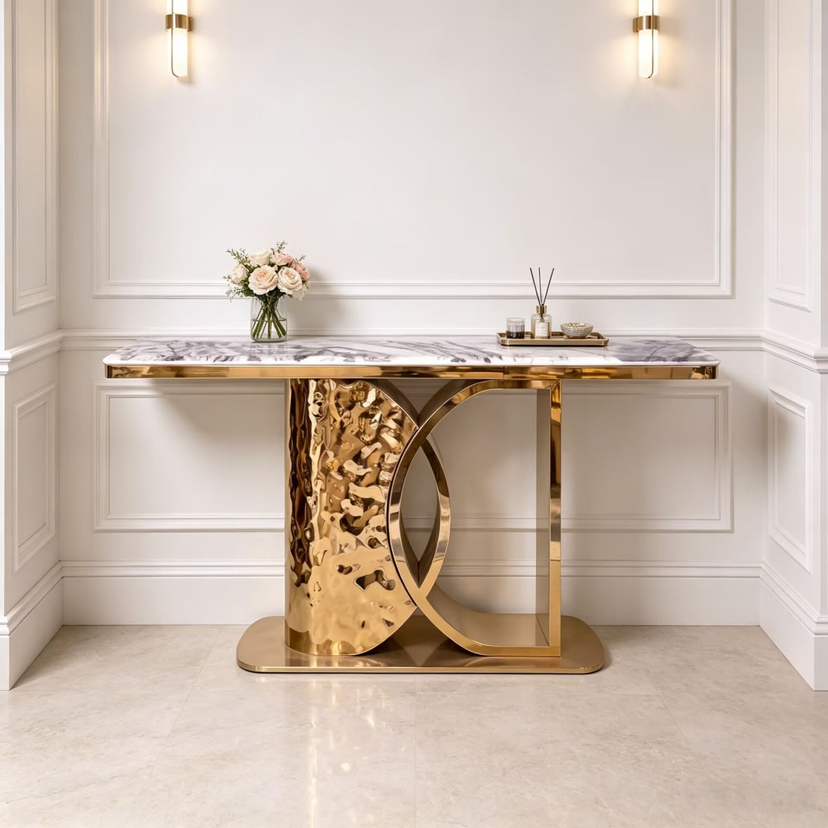 Living Room High-Quality Art Stainless Steel Natural Marble Console