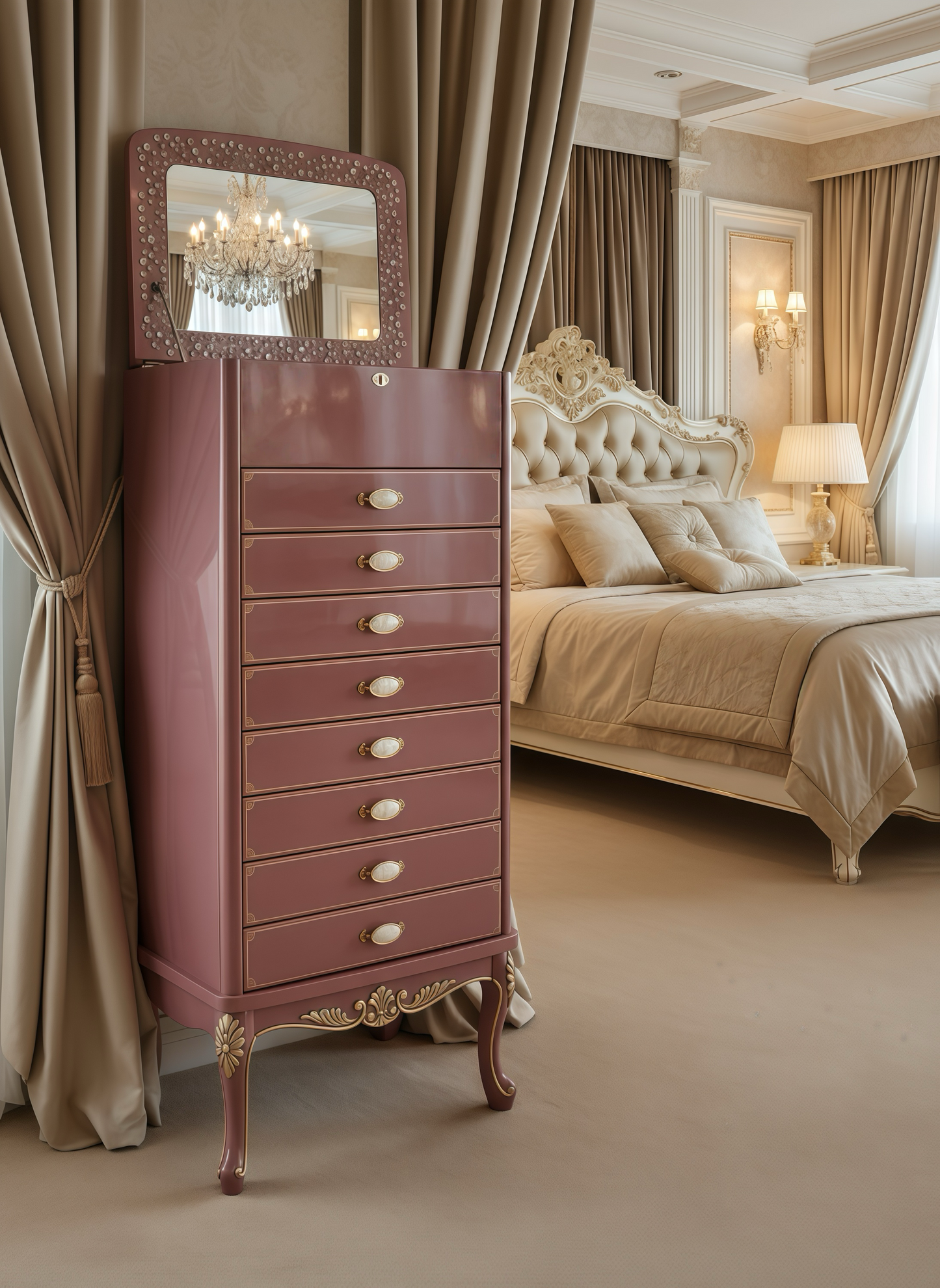 Italian design pink crystal jewelry cabinet