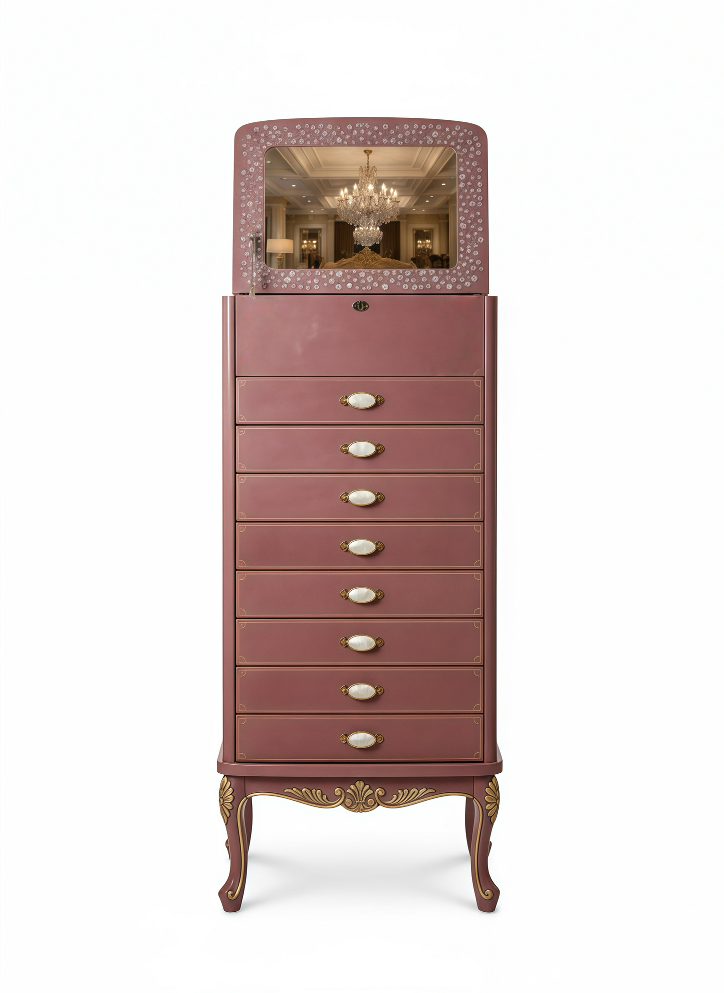 Italian design pink crystal jewelry cabinet