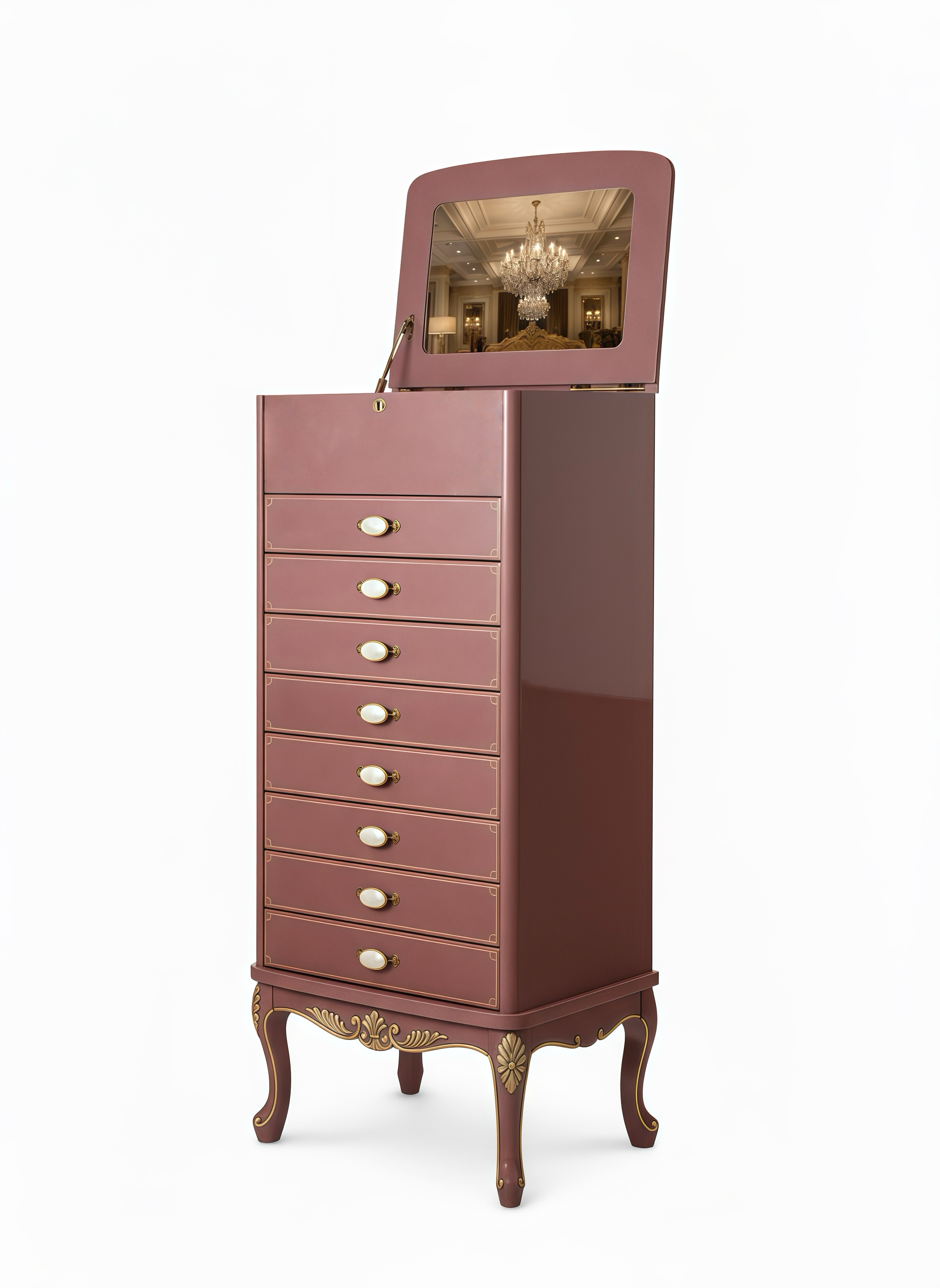 Italian design pink crystal jewelry cabinet