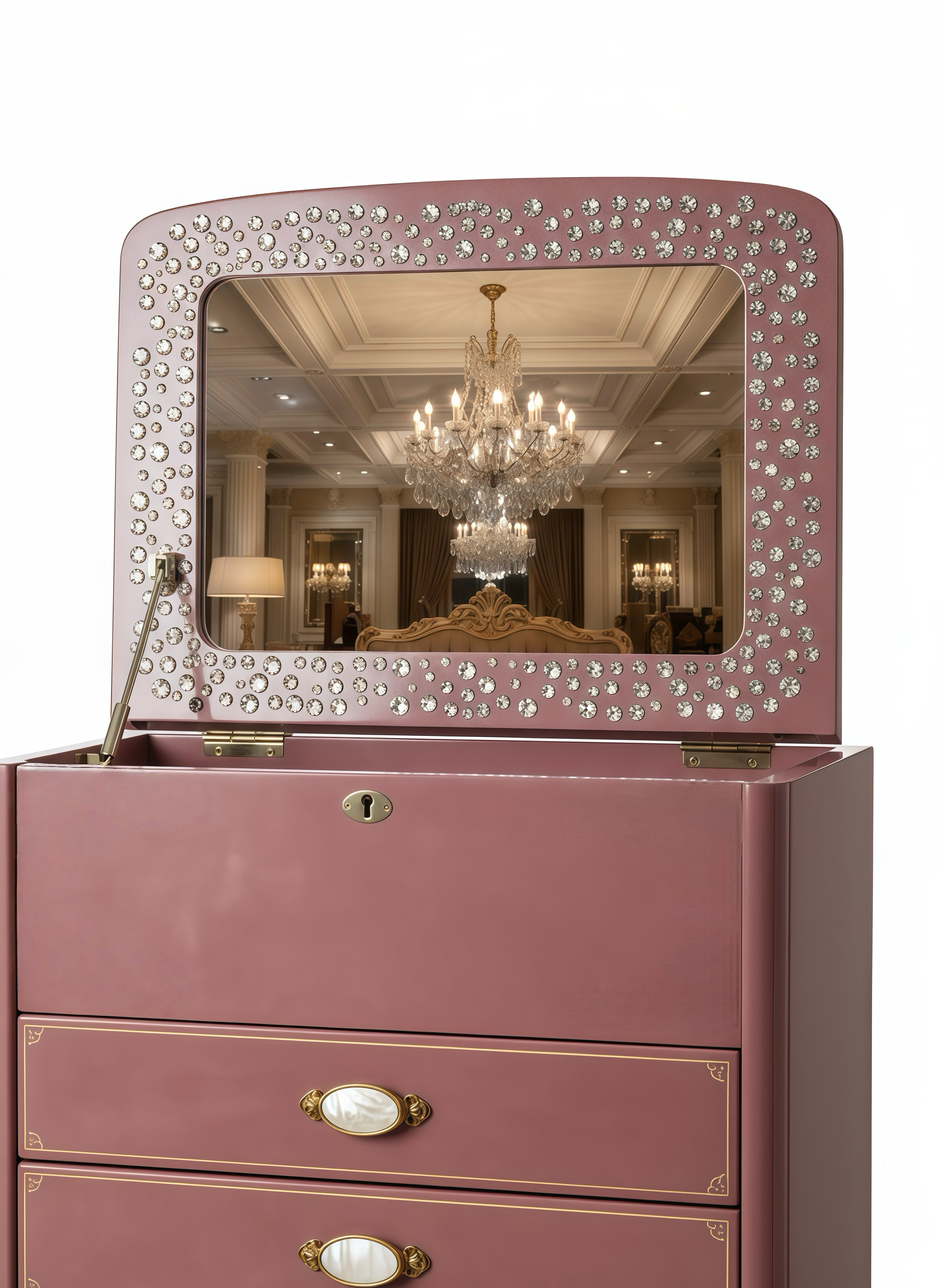 Italian design pink crystal jewelry cabinet