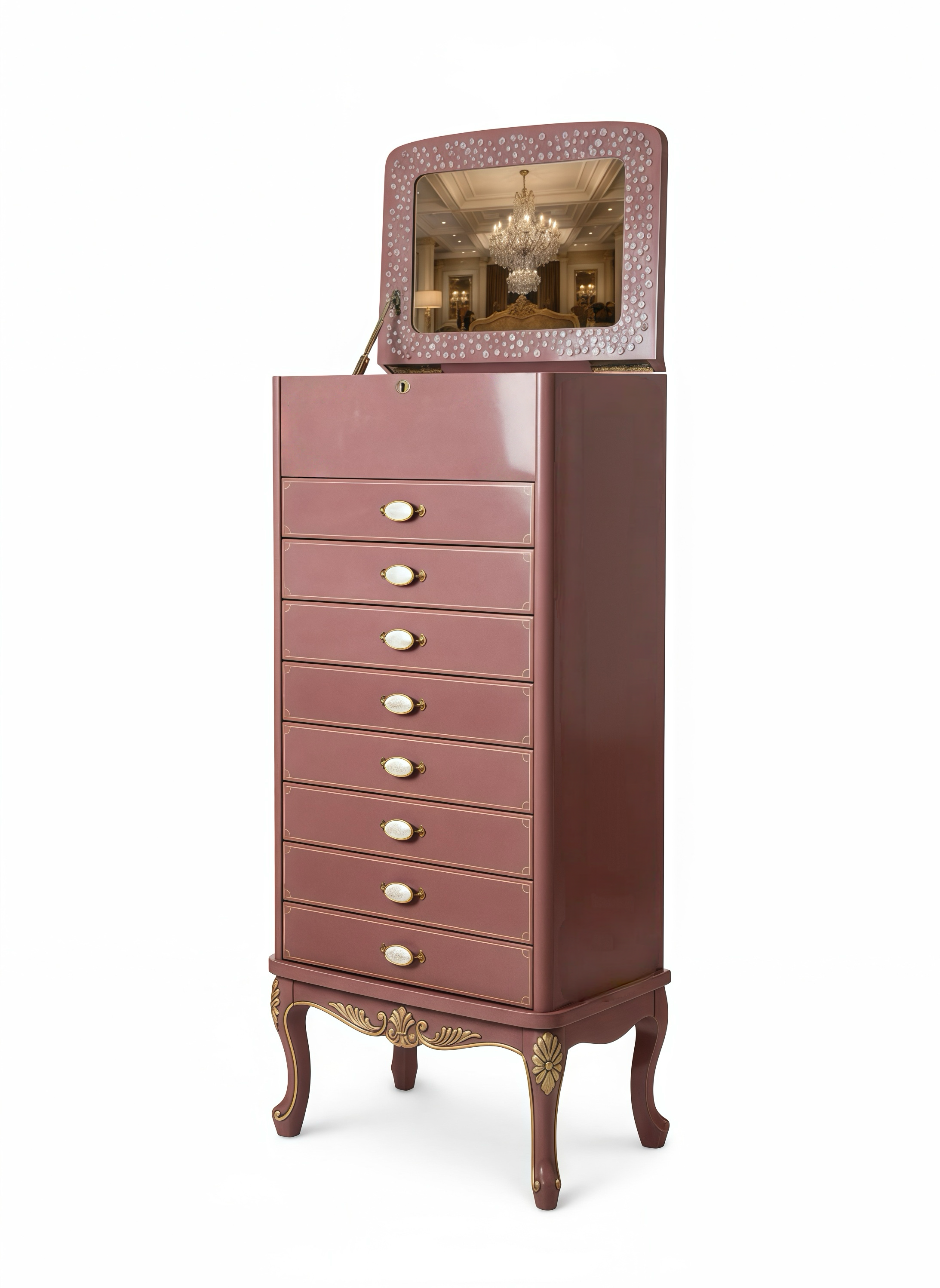 Italian design pink crystal jewelry cabinet