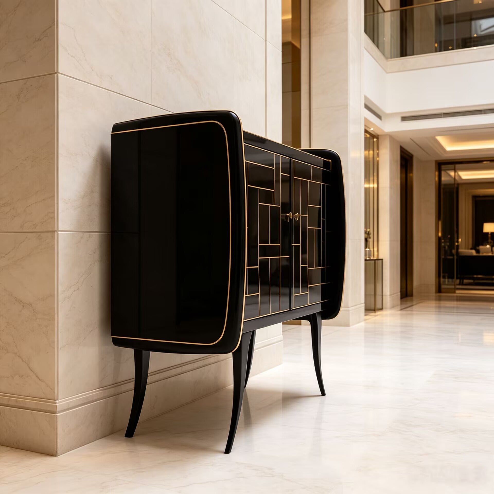 Villa Living Room High Quality Simple Solid Wood Black Gold Cupboard