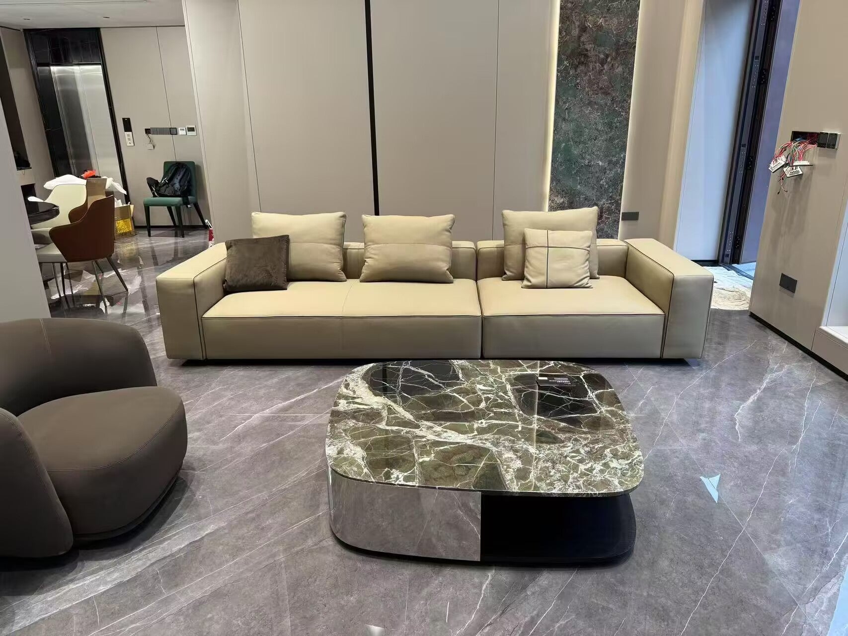 Diagramma Minimalist Marble Luxury Stainless Steel Coffee Table