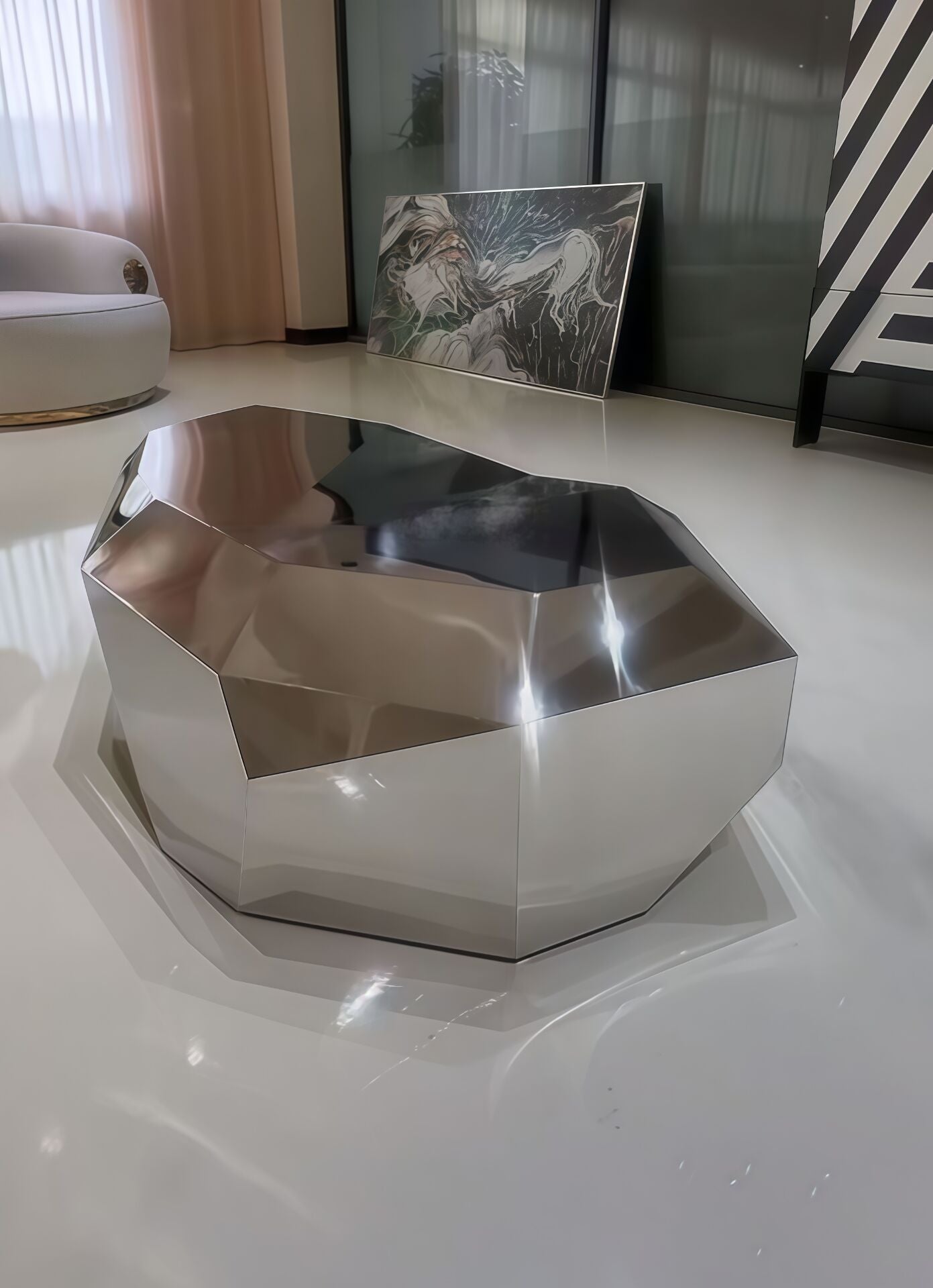 طاولة وسطى فاخرة من المعدن بتصميم إبداعي غير منتظم من مجموعة DIAMOND 