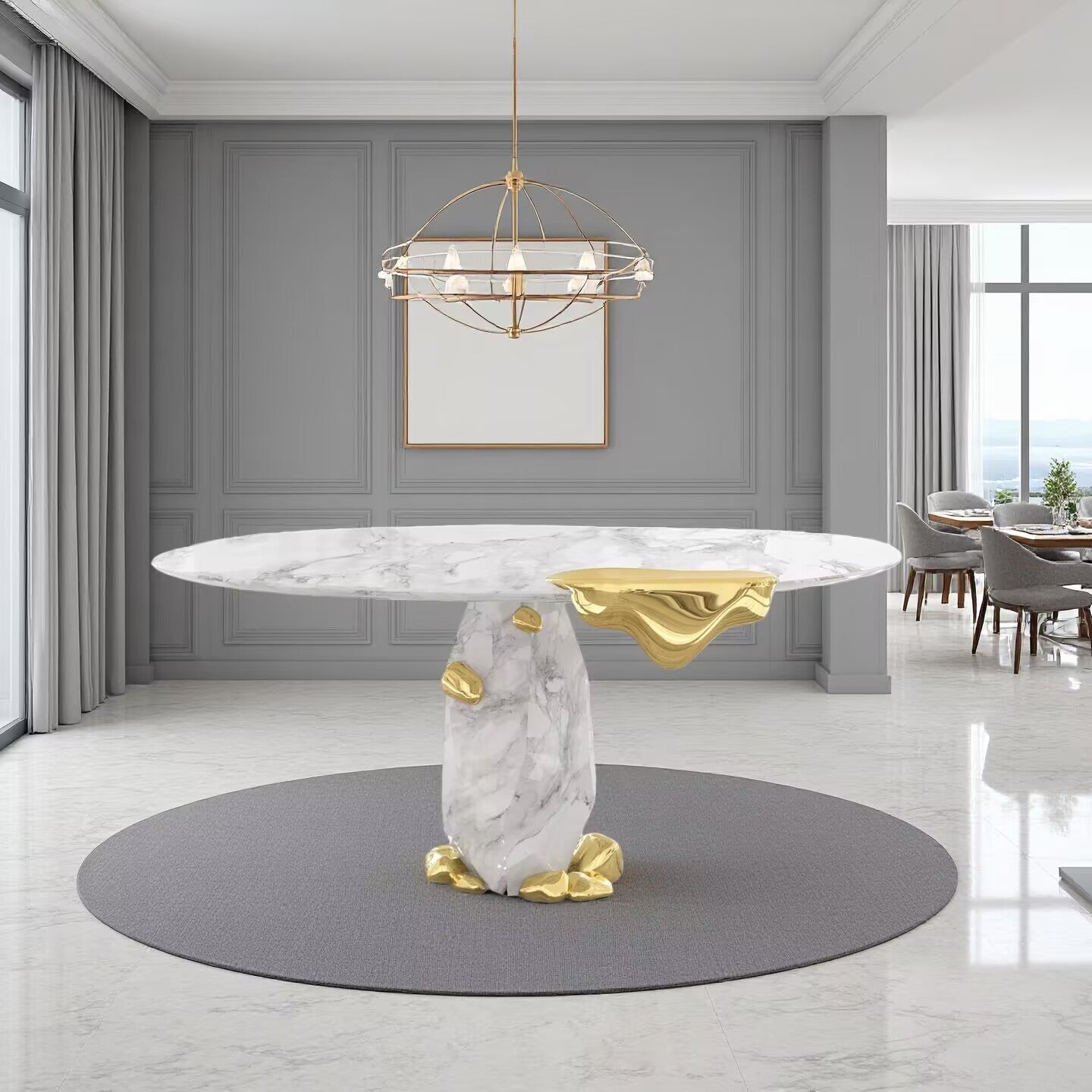 طاولة طعام دائرية رخامية فاخرة بتصميم عصري إبداعي من DIAMOND 