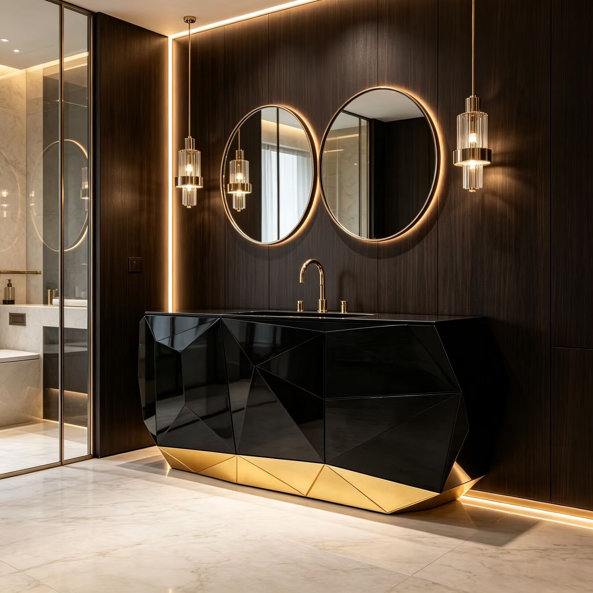 Diamond Villa Bathroom Luxurious Designer Solid Wood Washbasin