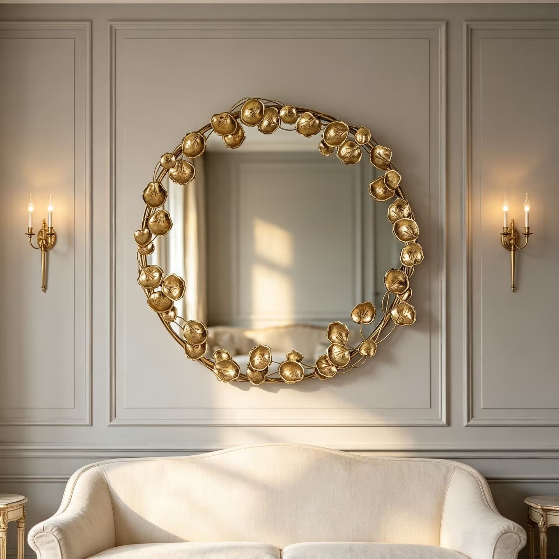 Villa Living Room Luxury Art Metal Engraving Decorative Mirror