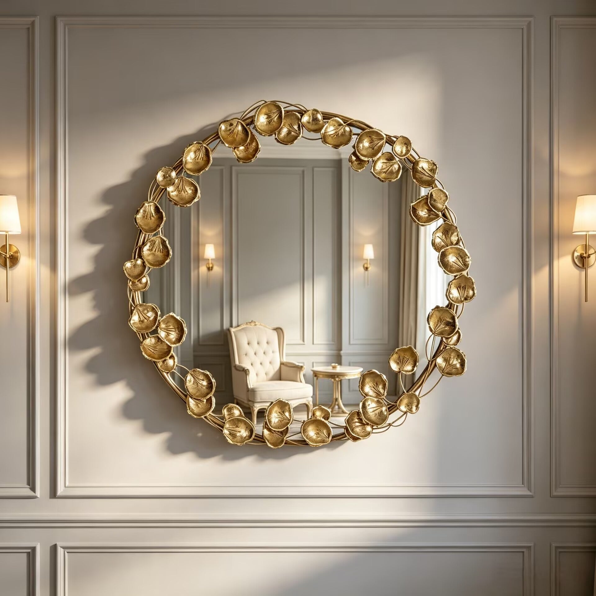 Villa Living Room Luxury Art Metal Engraving Decorative Mirror