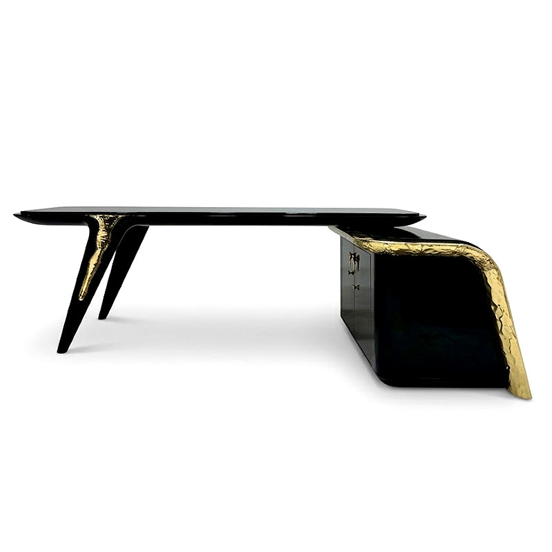 Italian Luxurious Upscale Brass Solid Wood Corner Office Desk