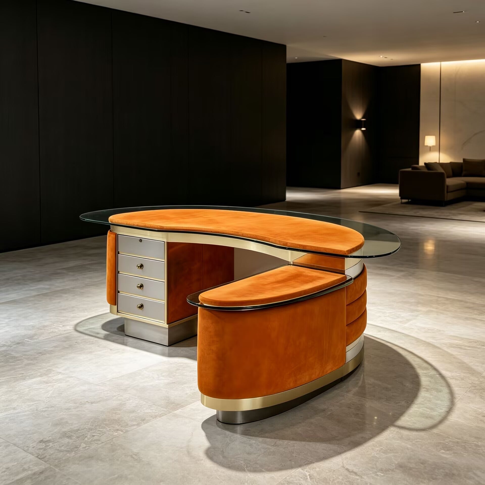 Modern Luxury Villa Office Minimalist Solid Wood Creative Curved Desk