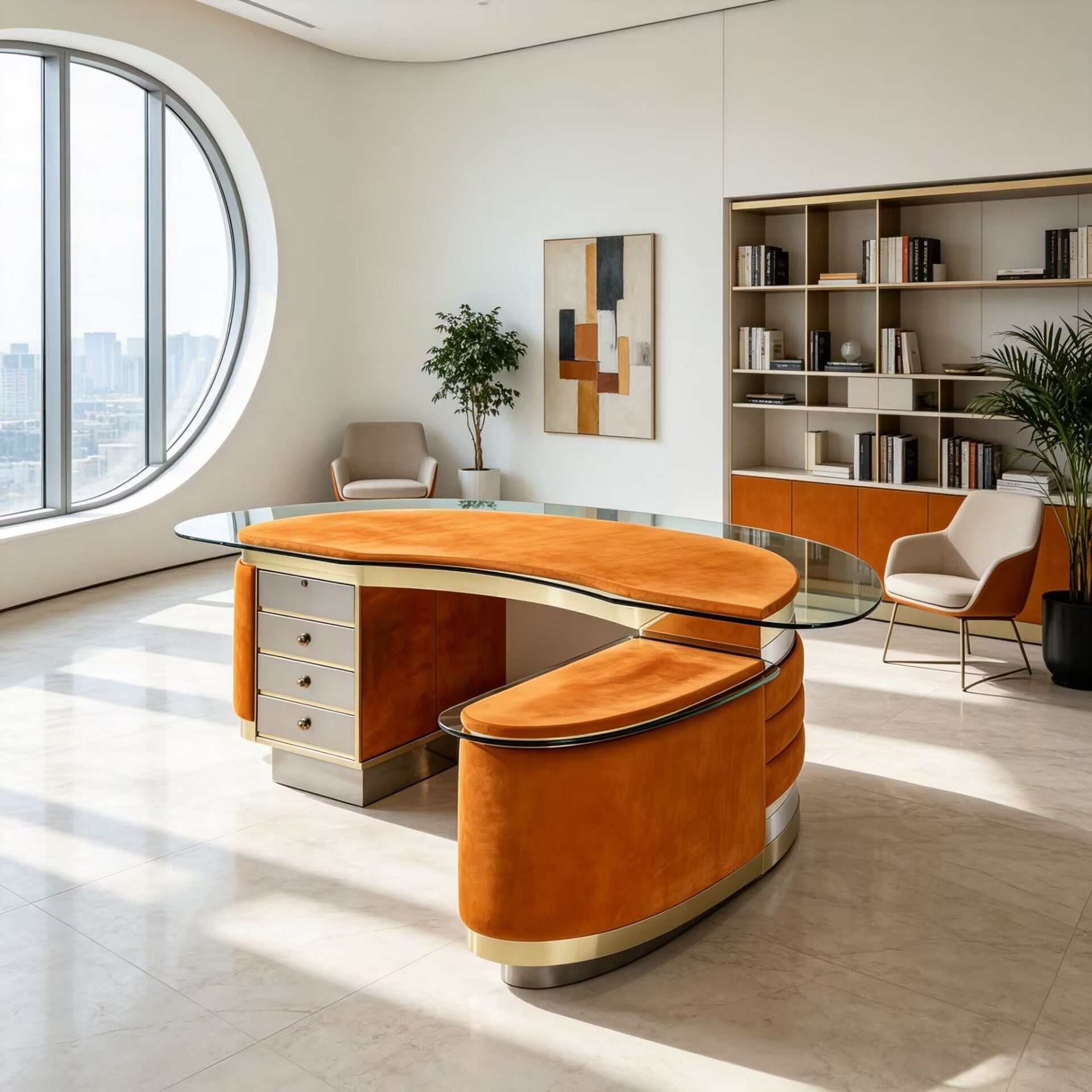 Modern Luxury Villa Office Minimalist Solid Wood Creative Curved Desk