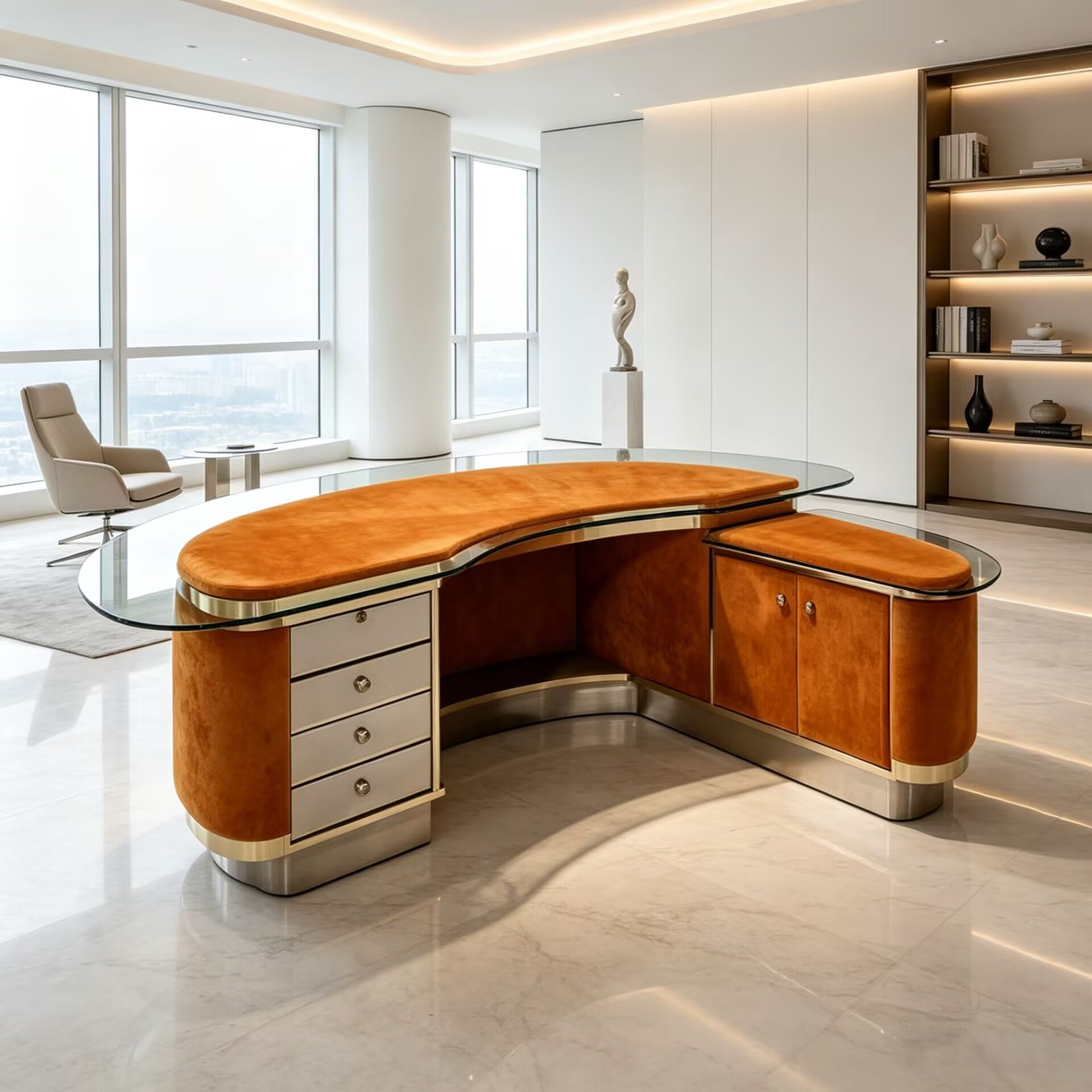 Modern Luxury Villa Office Minimalist Solid Wood Creative Curved Desk