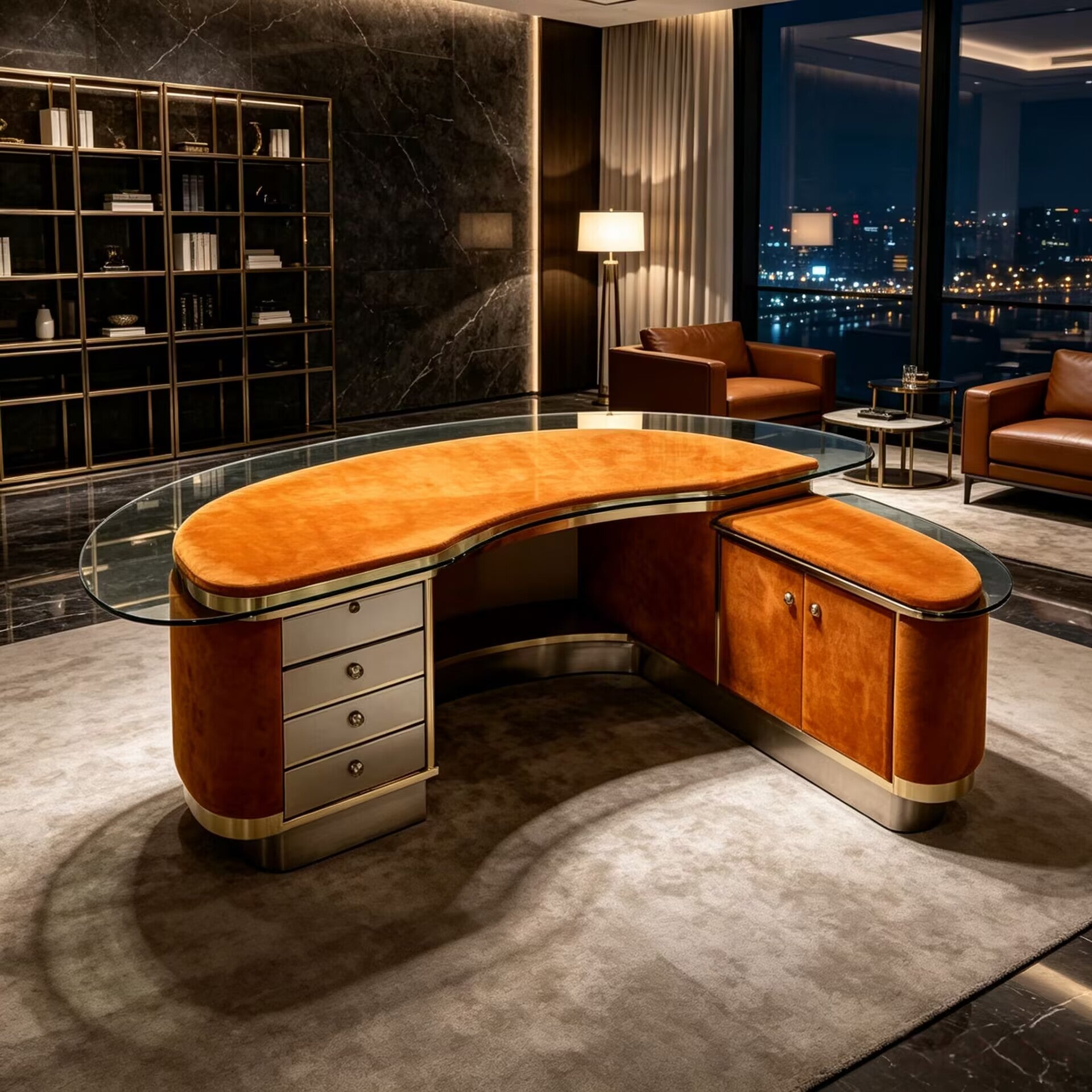 Modern Luxury Villa Office Minimalist Solid Wood Creative Curved Desk