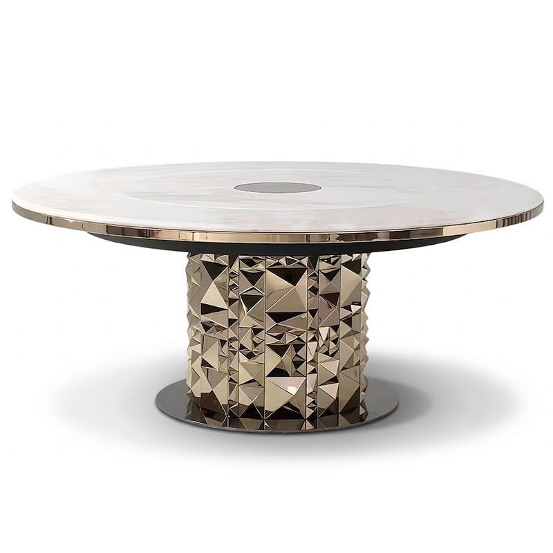 Luxurious Designer Metal High-End Marble Round Dining Table