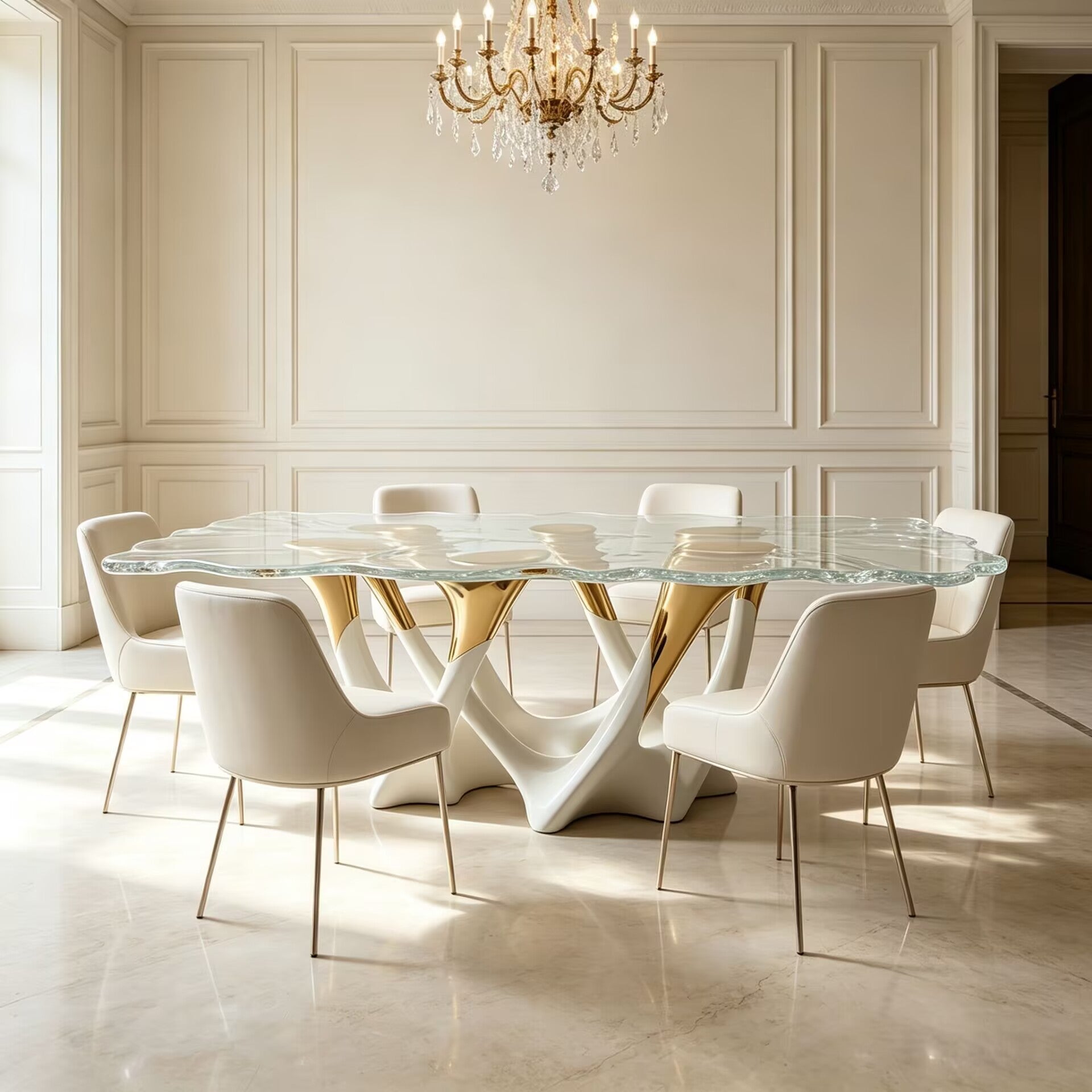 Luxury Unique Creativity Irregular Tempered Glass Dining Table
