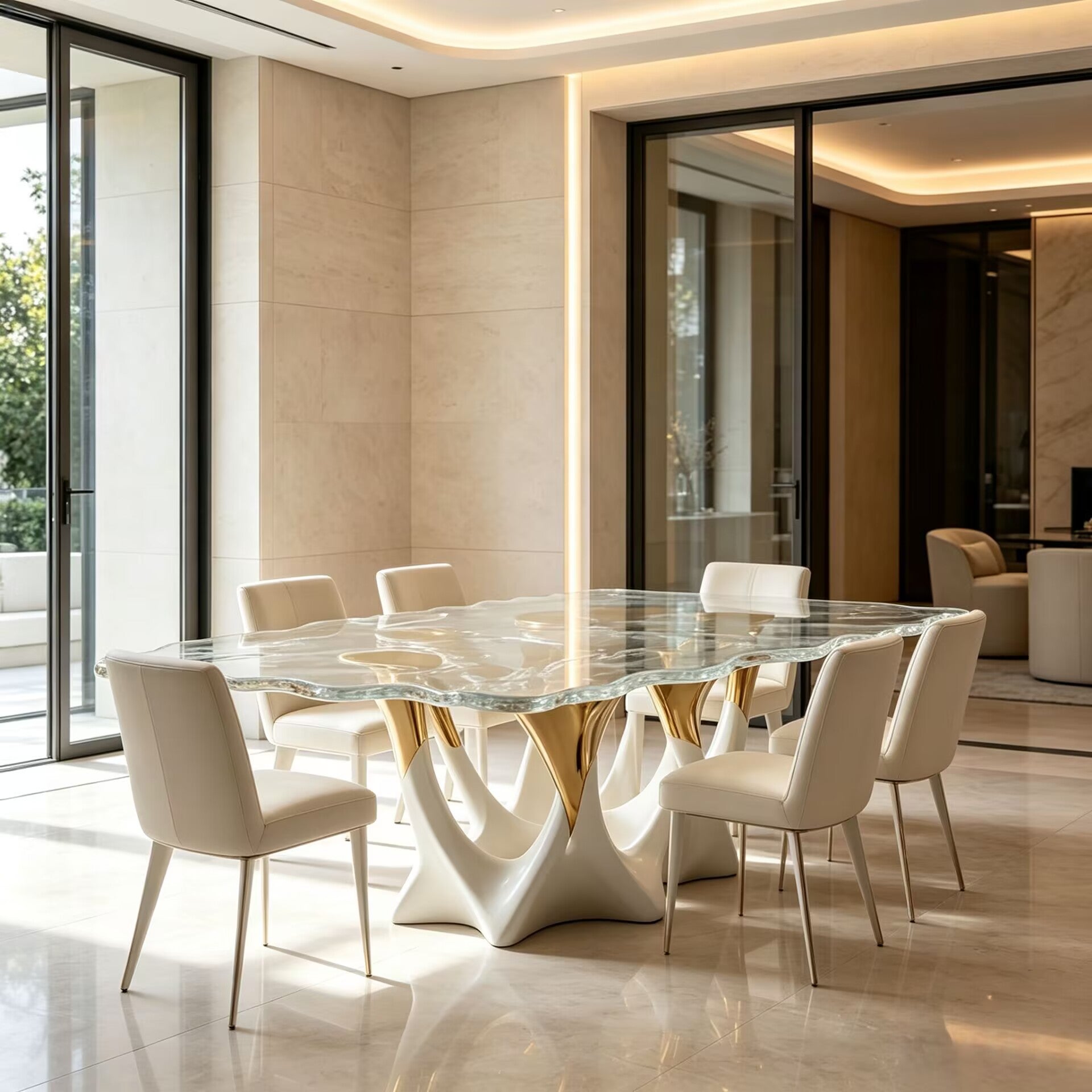 Luxury Unique Creativity Irregular Tempered Glass Dining Table