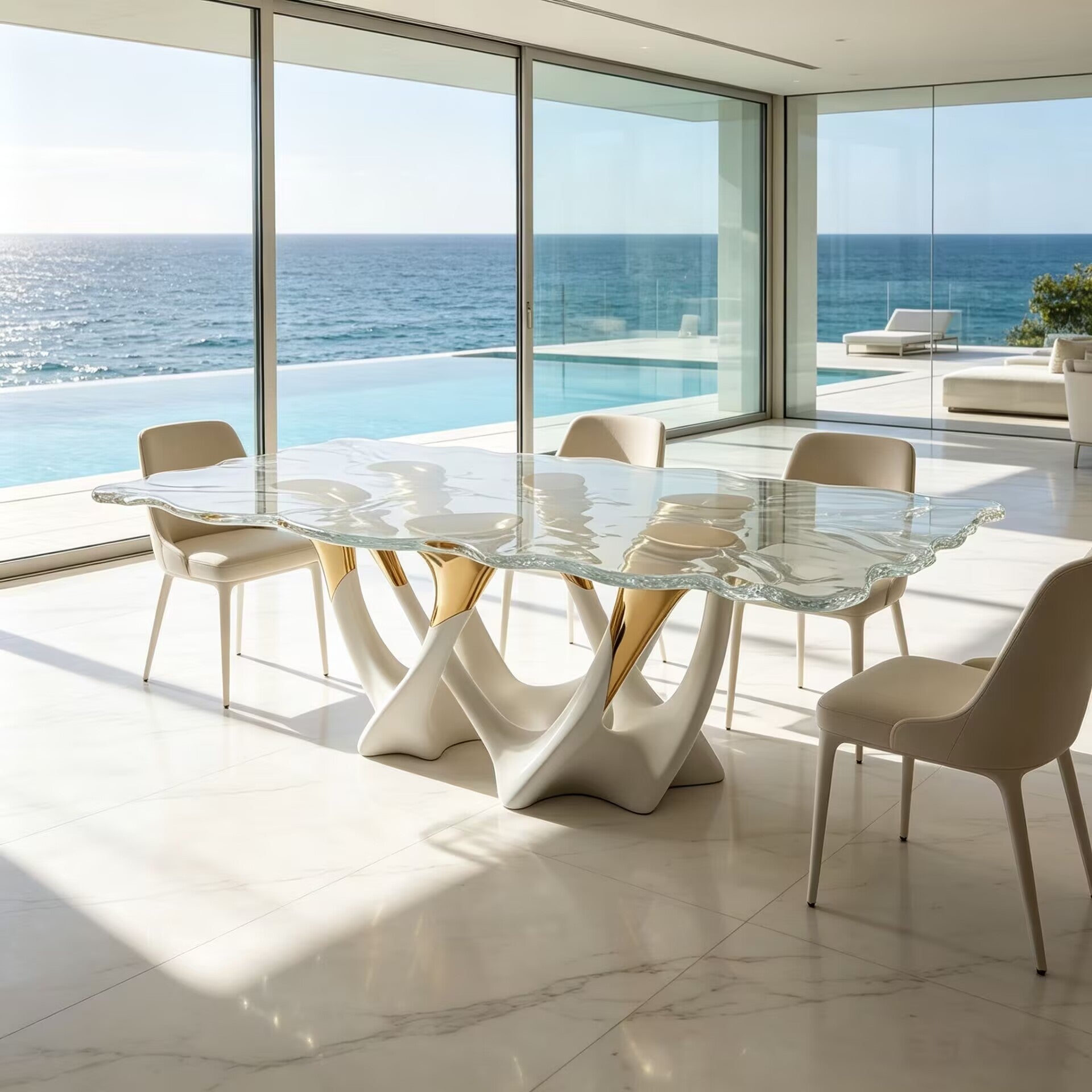 Luxury Unique Creativity Irregular Tempered Glass Dining Table