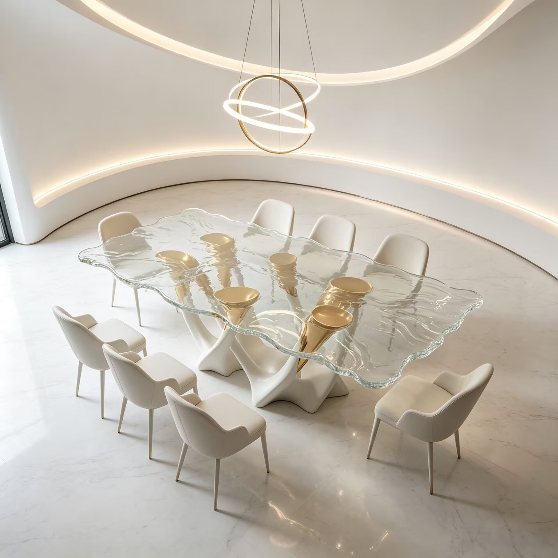Luxury Unique Creativity Irregular Tempered Glass Dining Table